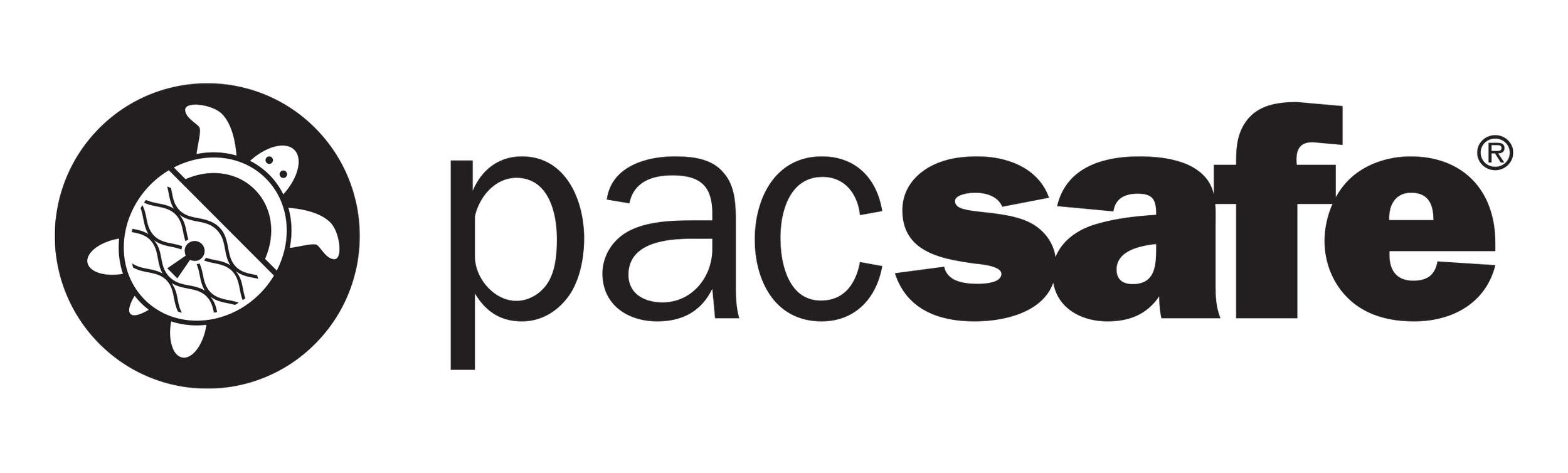 Pacsafe logo with a turtle emblem