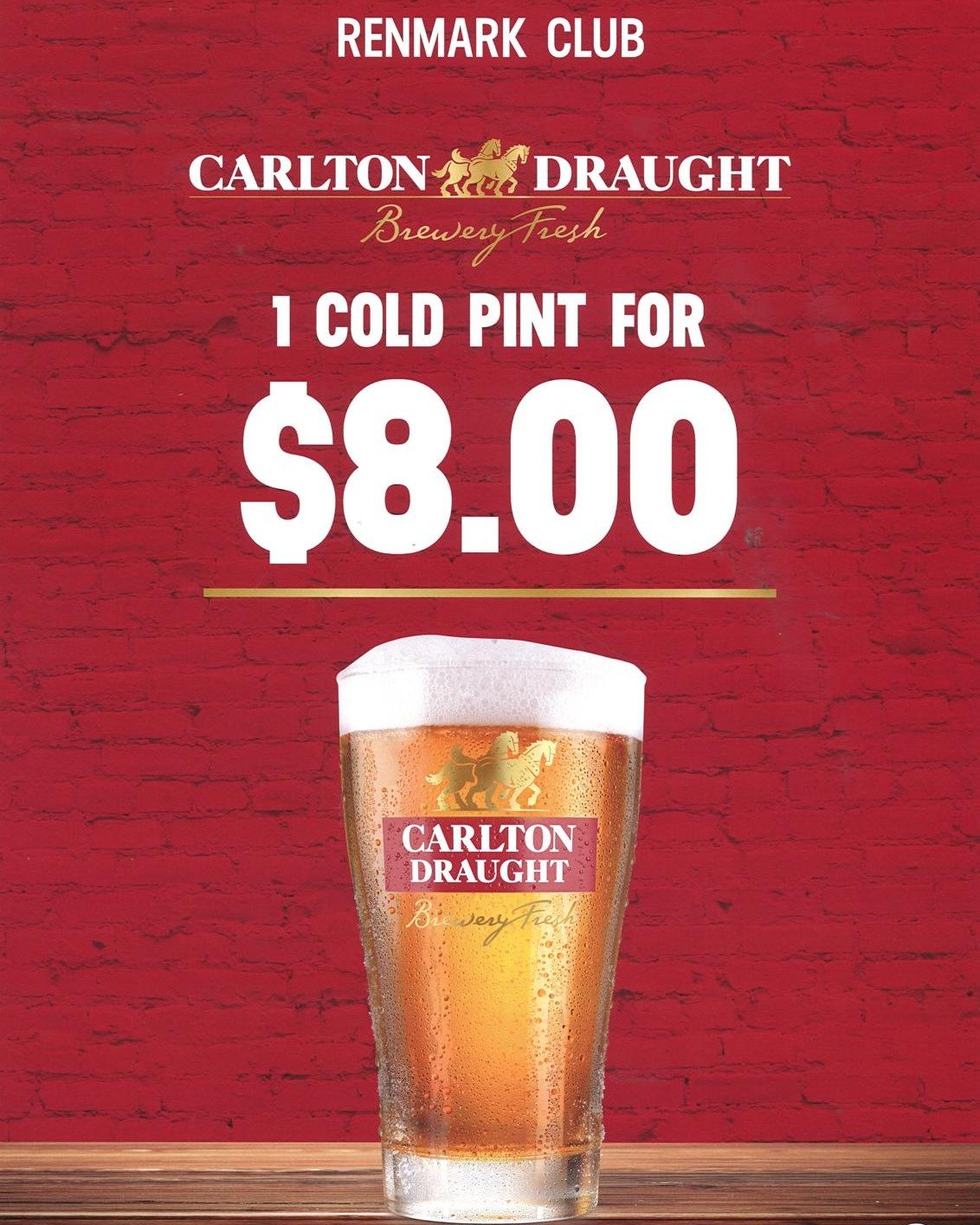 Get your hands on our Beer of the Month: Carlton Draught Pint for just $8! 🍺❄️ Limited time only, so grab yours now and drink responsibly.
.
.
#rsalawsapply #drinkresponsibly #beerofthemonth #BOM #carltondraught #riverland #renmarkclocals #riverland
