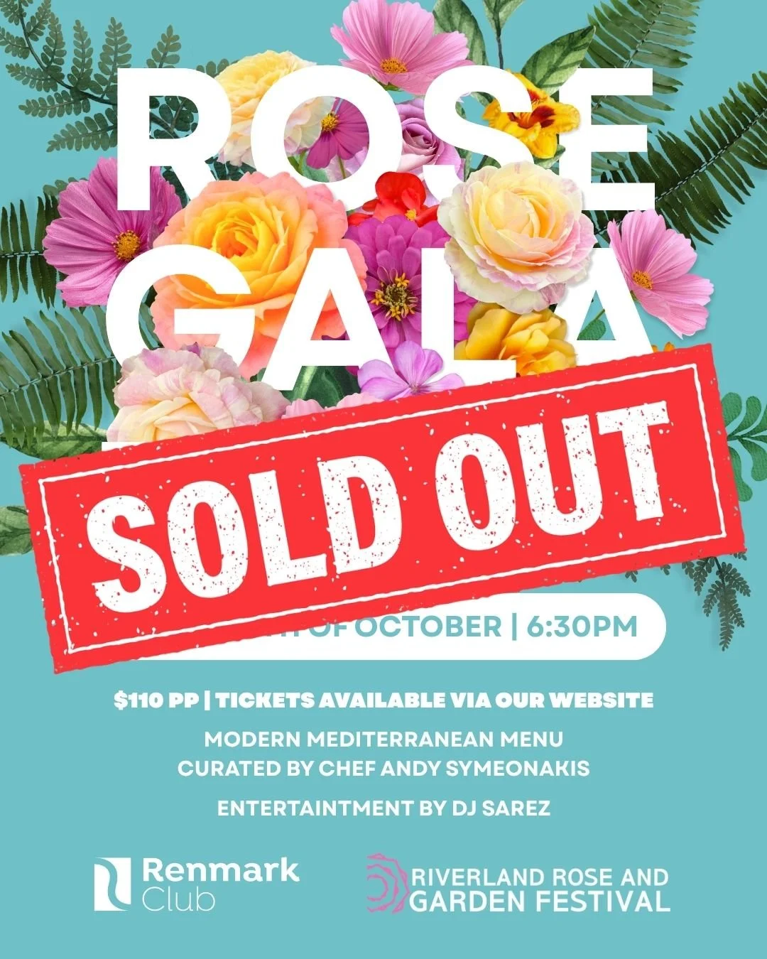 🌹 SOLD OUT! 🌹

The Riverland rose and garden festival Gala Dinner is now officially SOLD OUT, and we&rsquo;re so excited to welcome everyone. 

Get ready for a beautiful evening at the Renmark Club, featuring a Modern Mediterranean menu curated by 