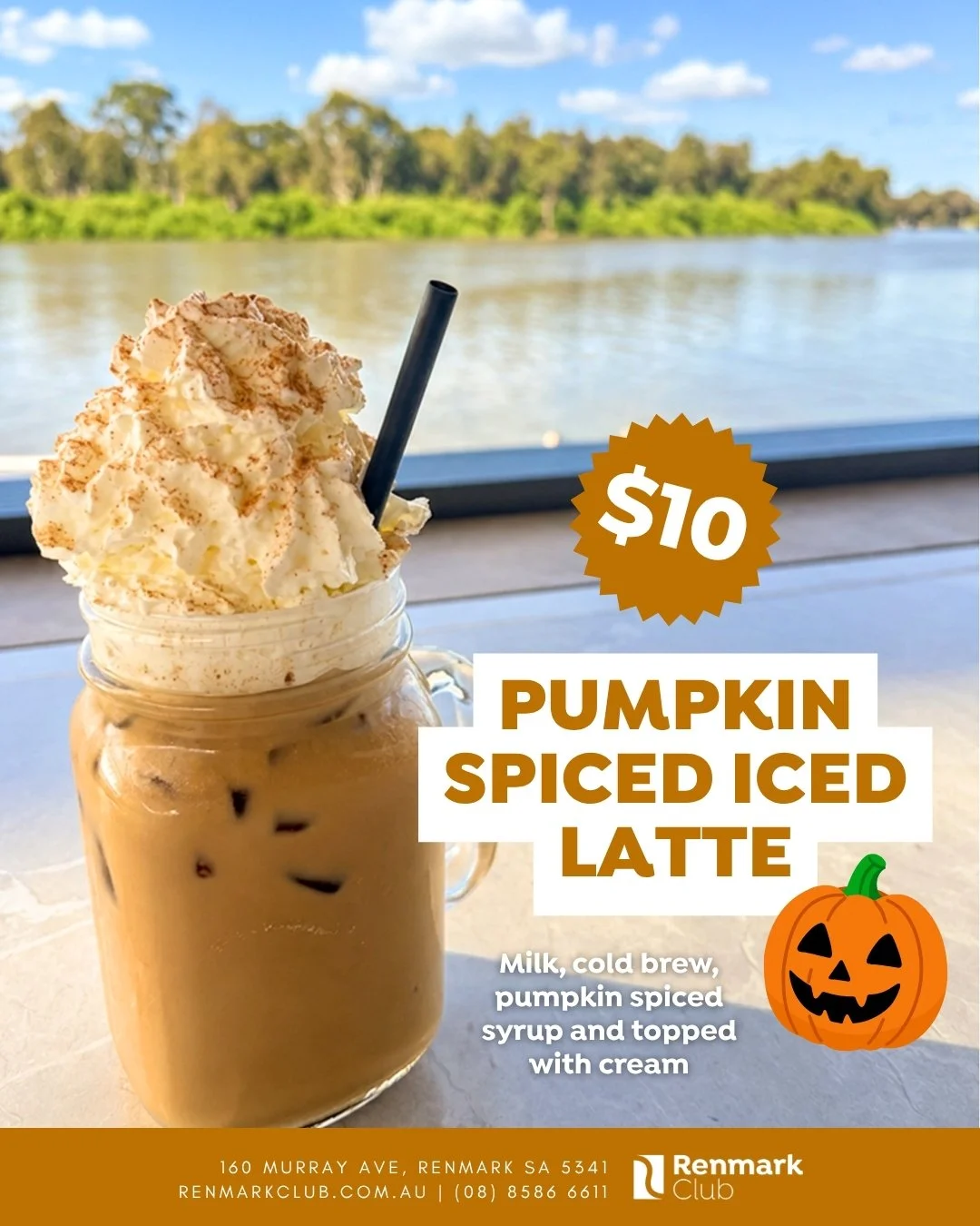Things are getting a little spooky at the Renmark Club&hellip; and delicious.

🎃 Pumpkin Spiced Iced Latte &ndash; $10
Meet our Pumpkin Spiced Iced Latte, a frightfully good mix of milk, cold brew and pumpkin spiced syrup, topped with a generous swi