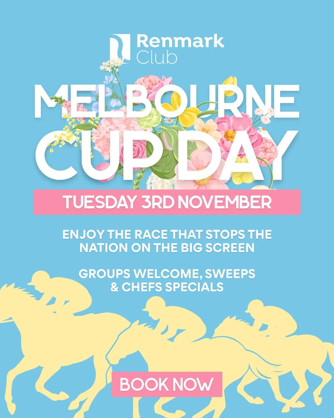 🏇 MELBOURNE CUP DAY AT THE RENMARK CLUB 🥂

Join us on Tuesday 3 November for the race that stops the nation!

We&rsquo;ll have all the Melbourne Cup action live on the big screen, plus sweeps, Chef&rsquo;s specials, great food, cold drinks and plen