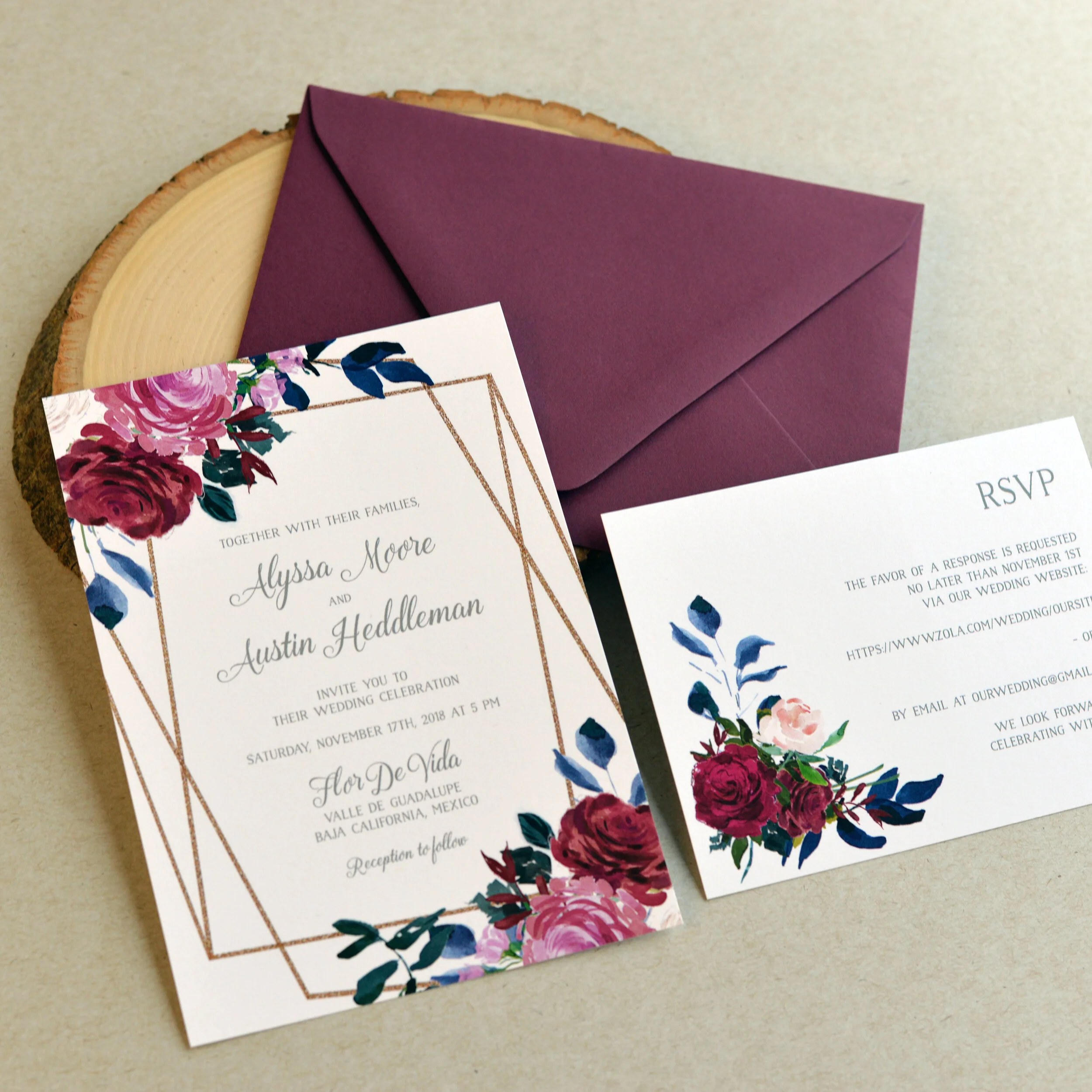 Geometric Floral Wedding Invitation Suite — Ivory Isle Designs