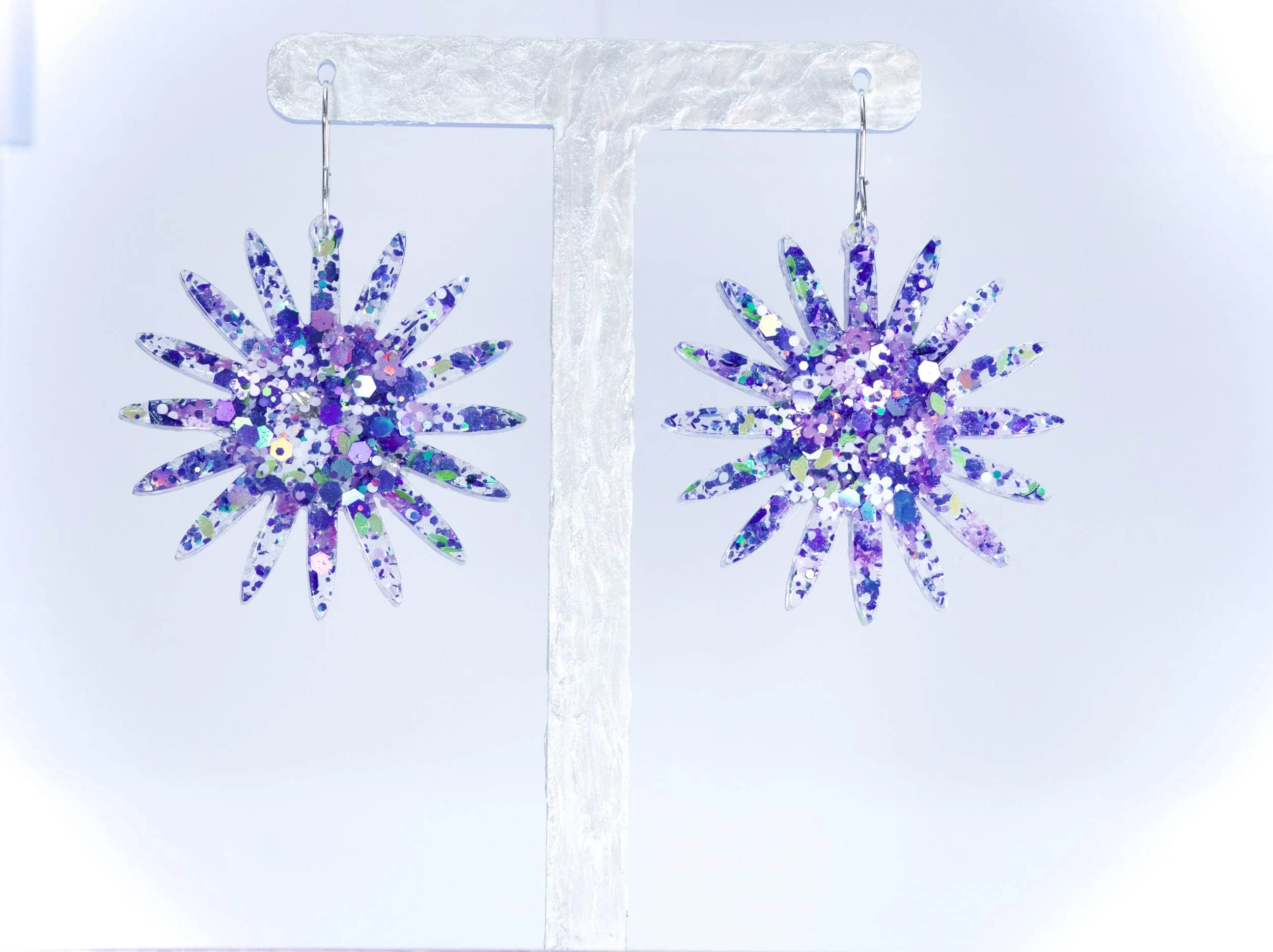 Handcrafted Sapphire Spike resin sparkle earrings by DISCO QUEEN