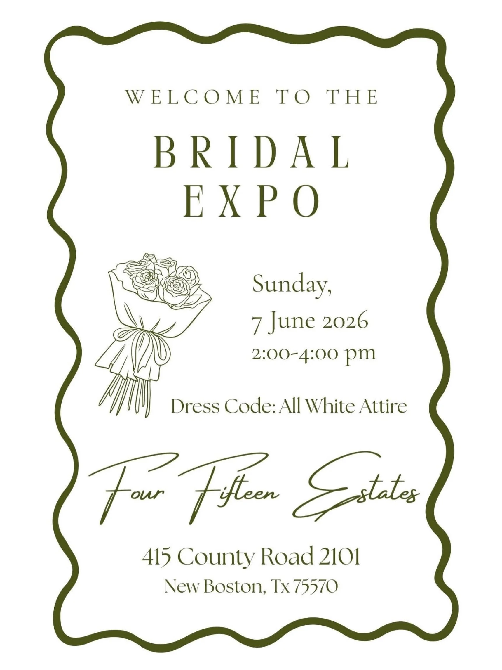 ‼️ REMINDER ‼️

✨ Brides-to-be, this is for YOU! ✨

Join us at Four Fifteen Estates for our upcoming Bridal Expo&mdash;an afternoon filled with inspiration, connection, and everything you need to start bringing your dream wedding to life 🤍
GET YOUR 
