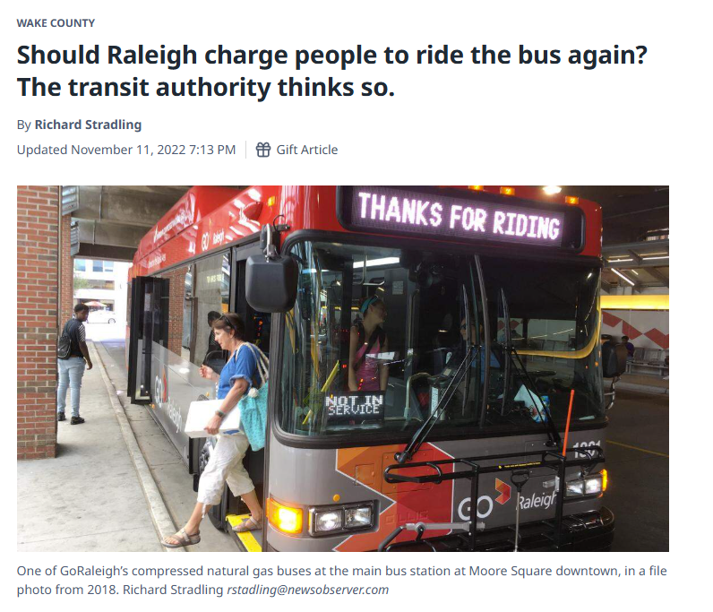 Should Raleigh charge people to ride the bus again? The transit authority thinks so.