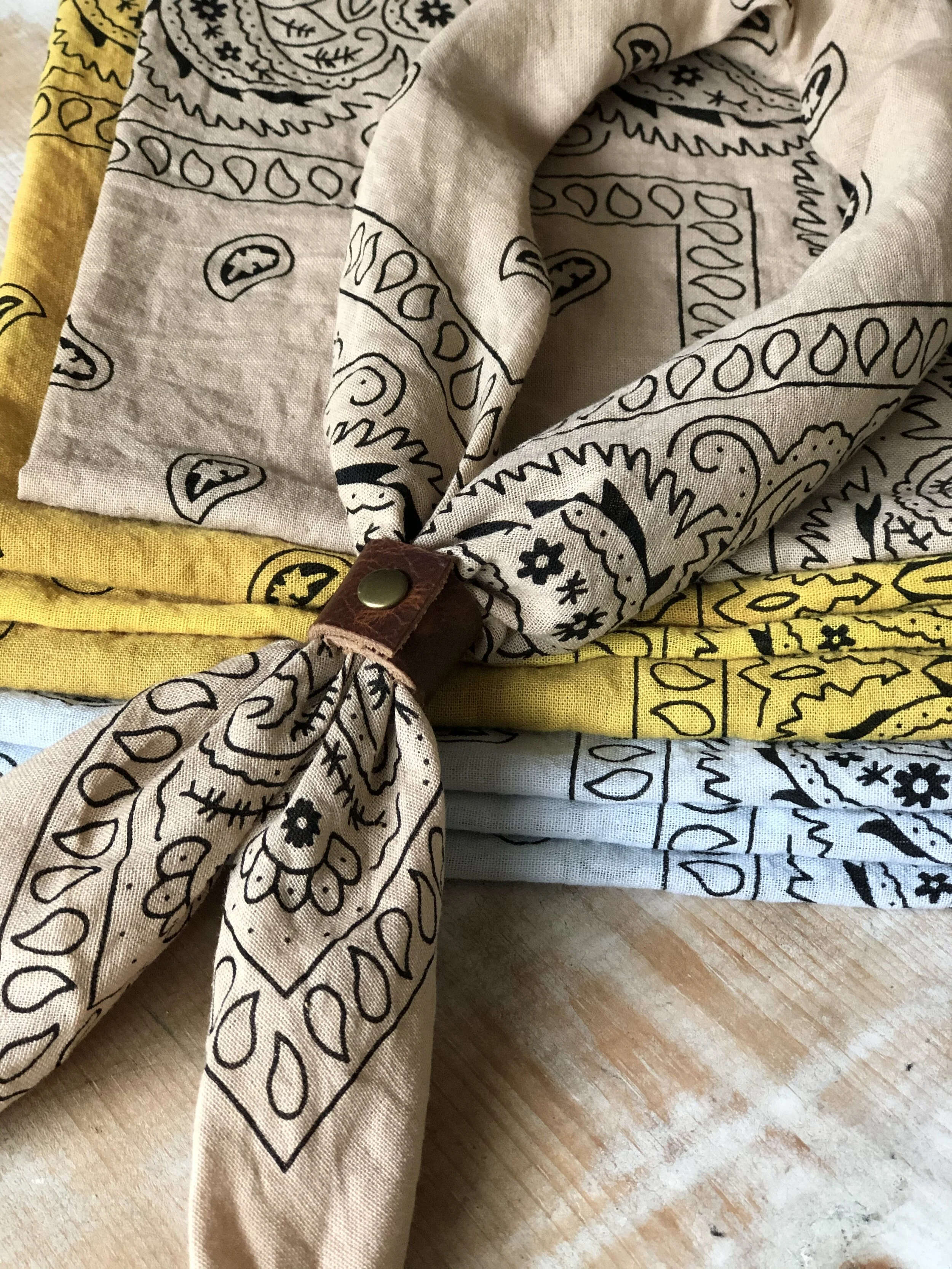Natural Dye Bandanas with Leather Bolo Ties