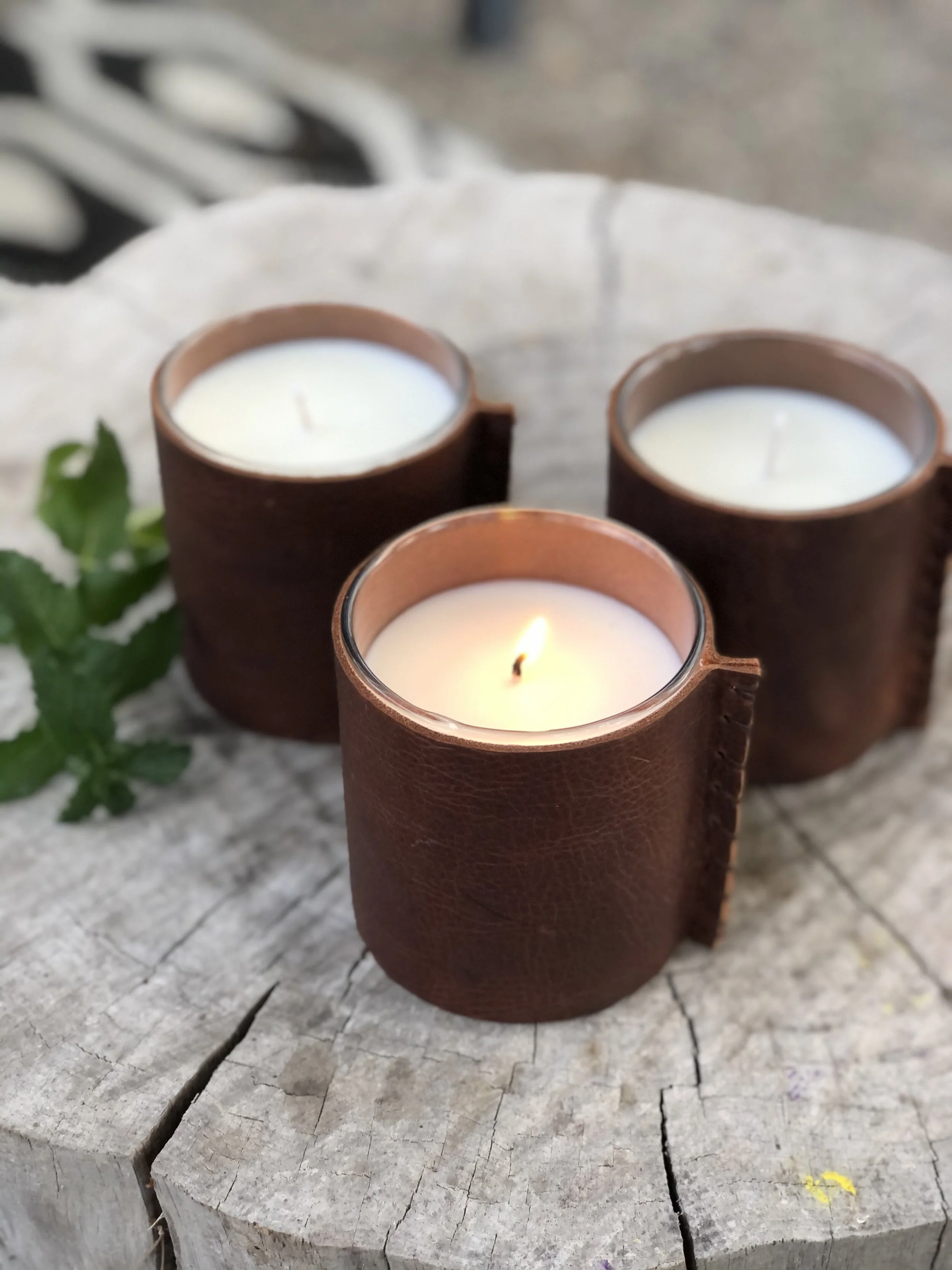 Leather Wrapped Candle