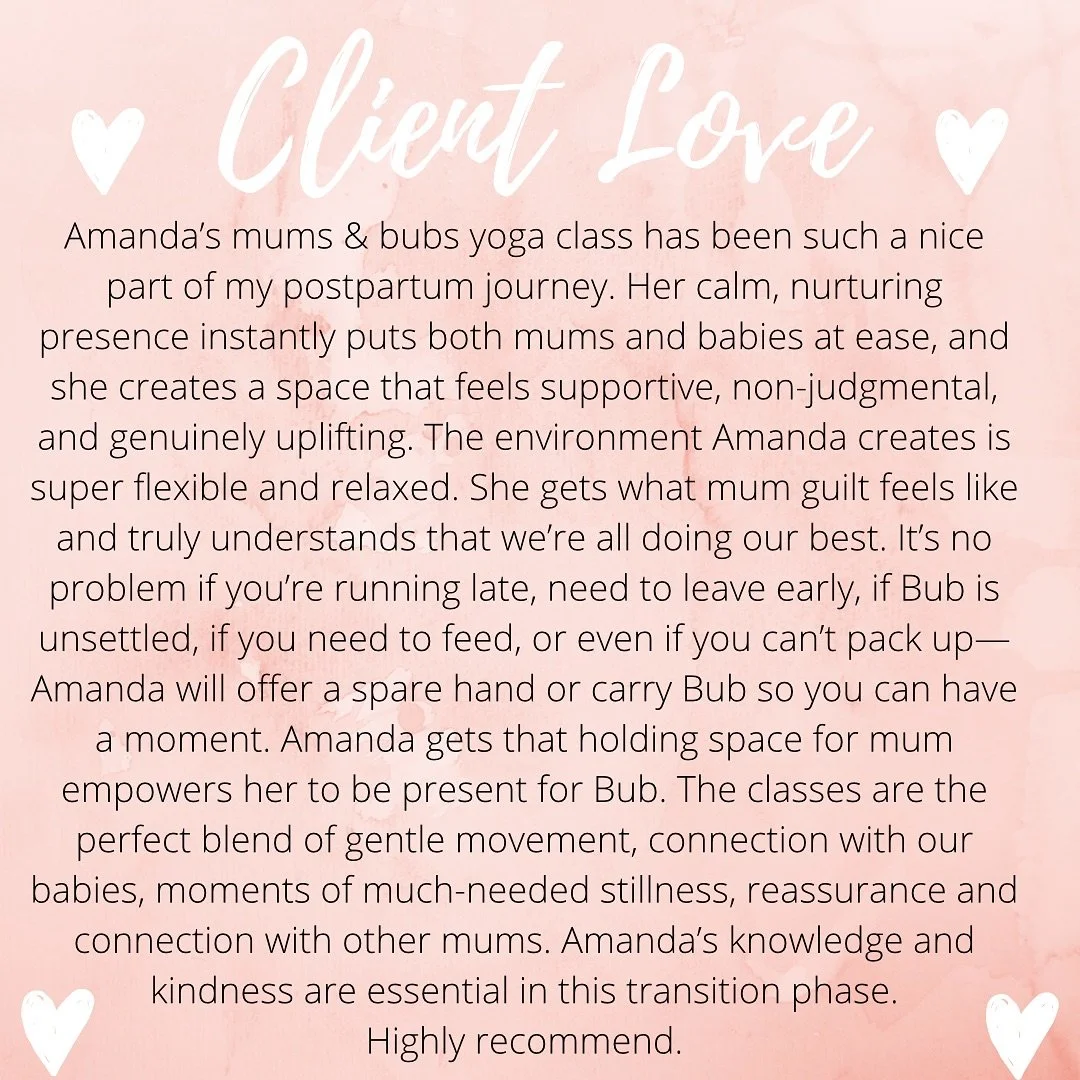 More lovely client feedback ❤️
Mums &amp; Bubs yoga is a great opportunity for movement, connection &amp; understanding. 
Term 2 Kingston 
10am &amp; 12:30 from 29th April 
Term 2 Dickson 
10am from 1st May