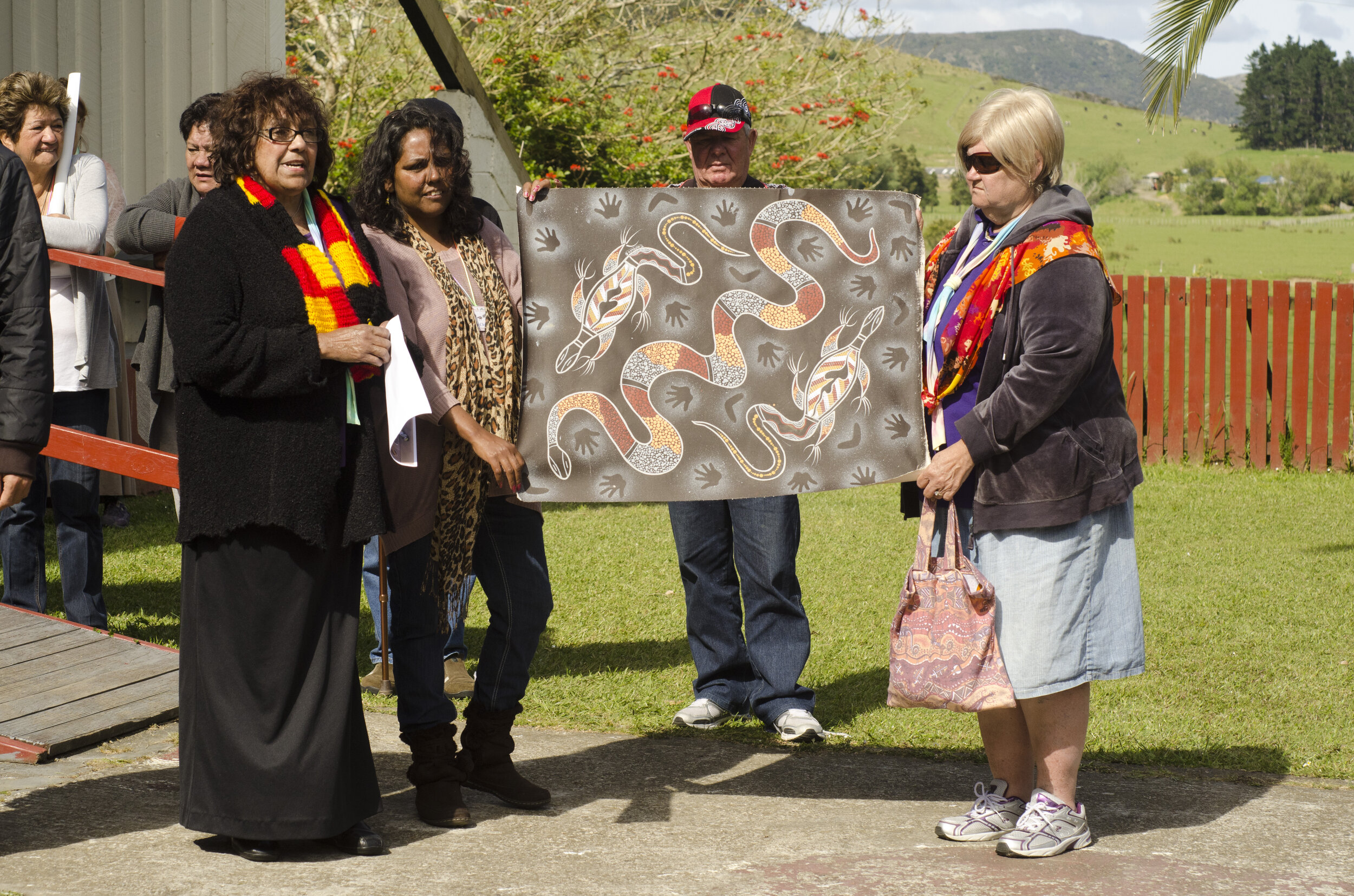 Farewell gift to our hosts of the Oturei Marae. A painting by indigenous inmates in Brisbane