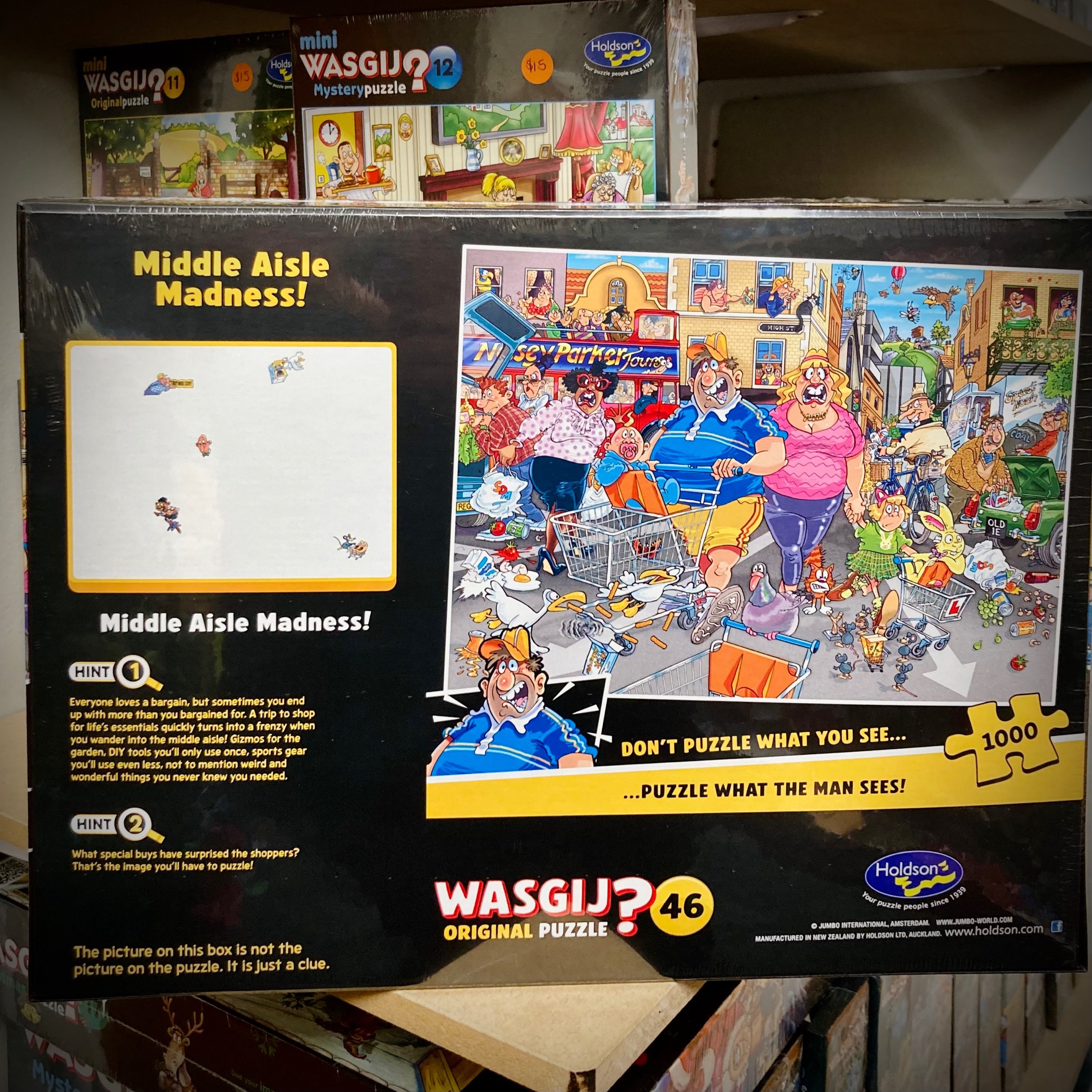 Wasgij Original 46 1000 Piece Jigsaw Puzzle - Middle Aisle Madness! Box Art Back | Escape Boardem