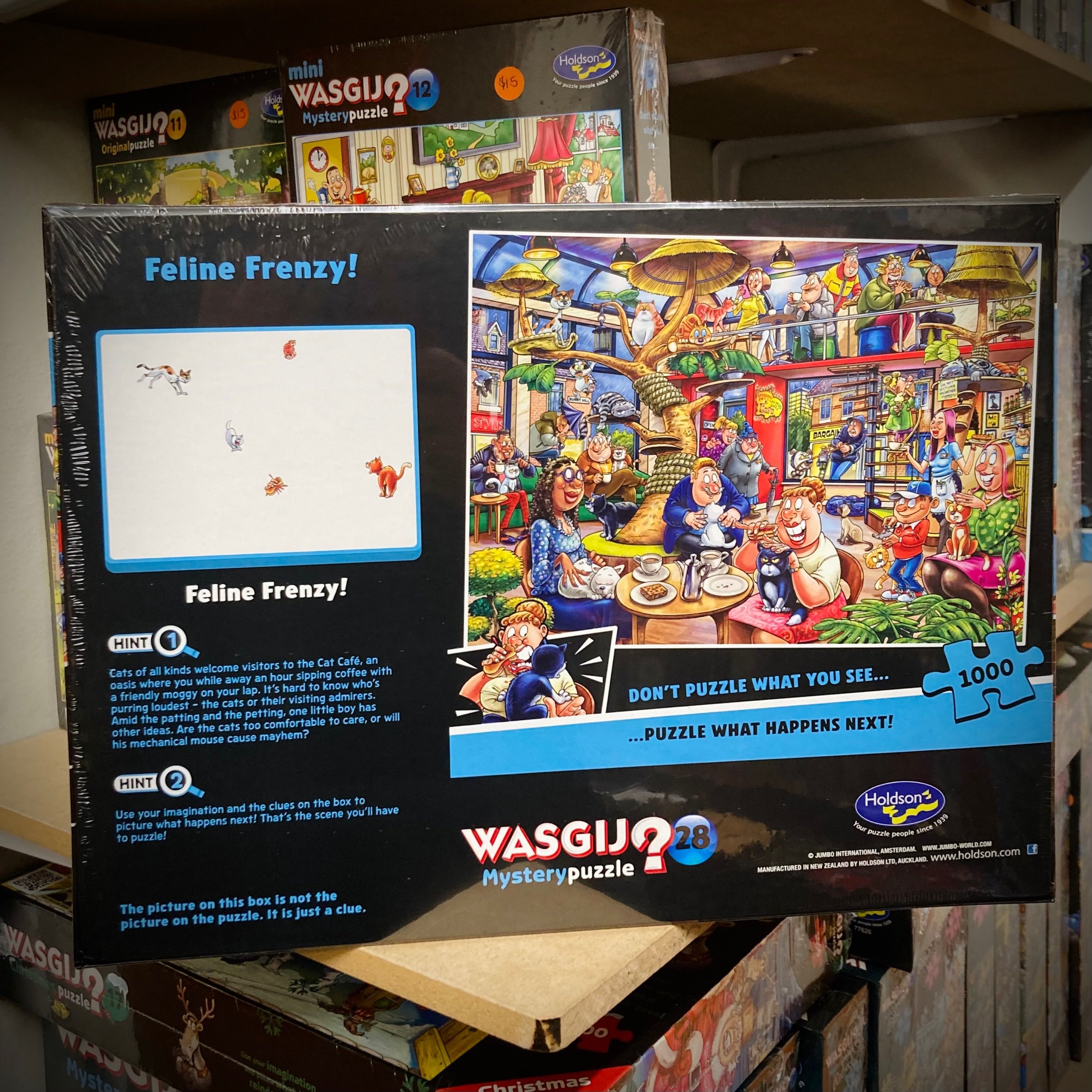 Wasgij Mystery 28 1000 Piece Jigsaw Puzzle - Feline Frenzy! Box Art Back | Escape Boardem