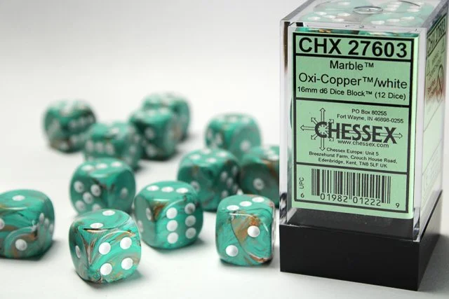 Chessex CHX 27603 Marble 16mm d6 Oxi Copper/White Block (12)