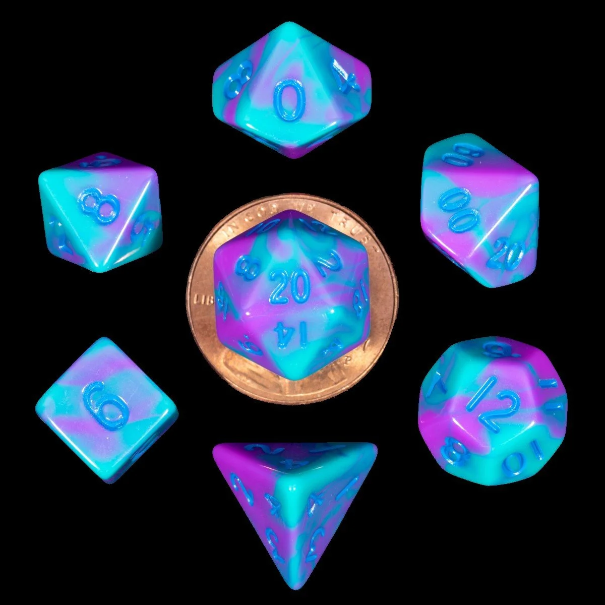 MDG Mini Polyhedral Dice Set - Purple/Teal