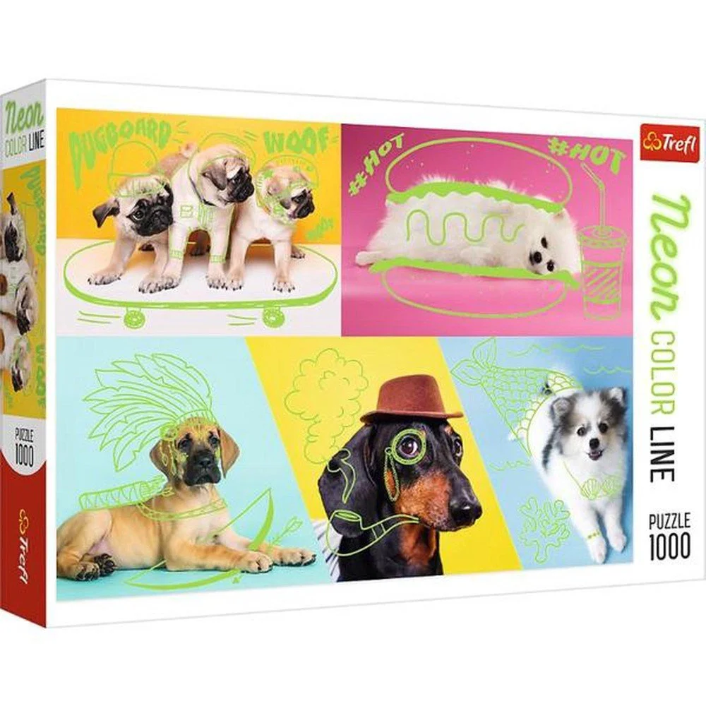 Trefl 1000 Neon Color Line Puzzle - Dogs