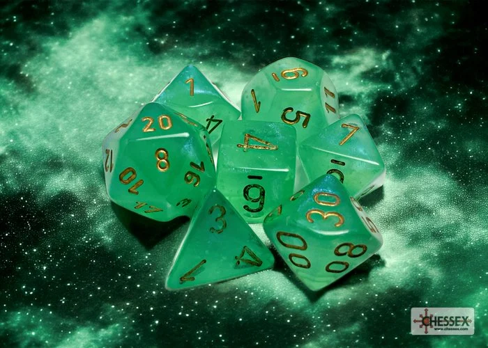 Chessex 27575 - Borealis Light Green/gold Luminary Polyhedral 7-Dice Set