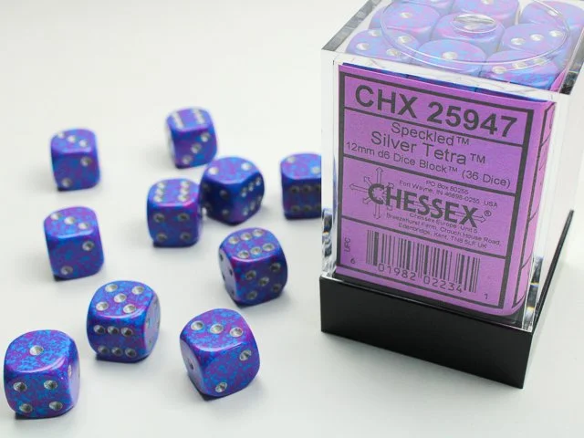 Chessex CHX 25947 Speckled Silver Tetra 12mm d6 Dice Block (36 dice)