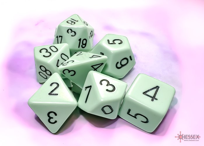 Chessex 25465 - Opaque Pastel Green/black Polyhedral 7-Dice Set