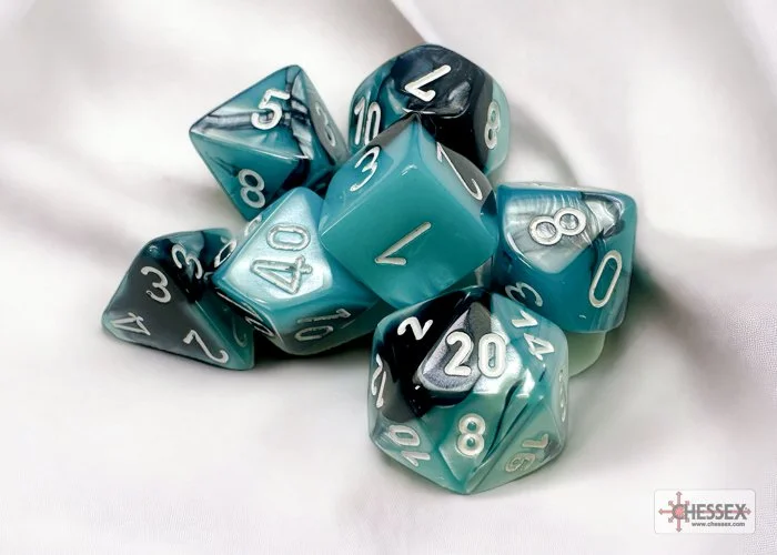 Chessex CHX 26446 D7-Gemini Black-Shell/white Polyhedral 7-Dice Set(with bonus die)