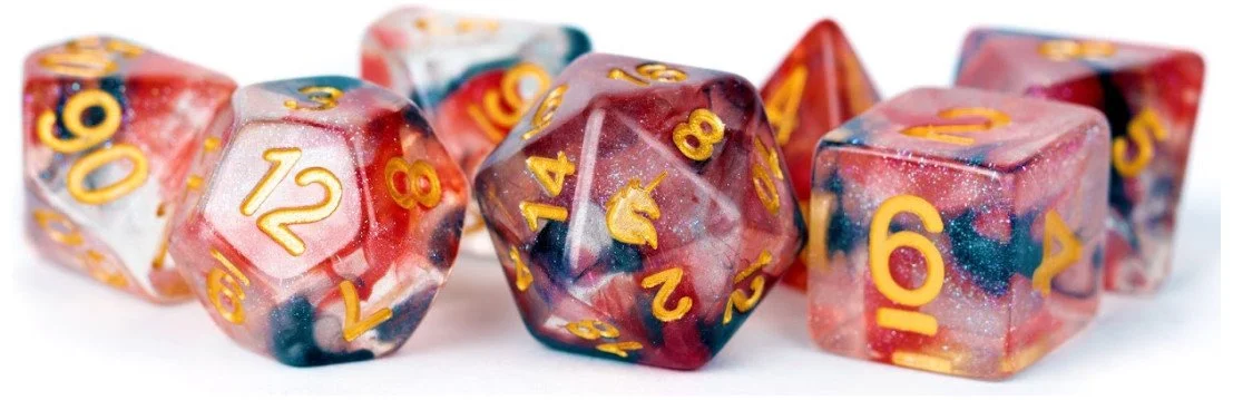 MDG Unicorn Resin Polyhedral Dice Set - Pheonix Ash