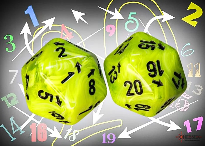 Chessex – Vortex Bright Green/Black Spindown D20 (Single Dice)