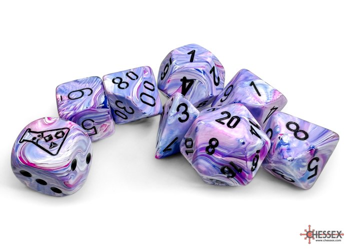 Chessex 30065 - Festive Hydrangea/black Polyhedral 7-Dice Set (with bonus die)