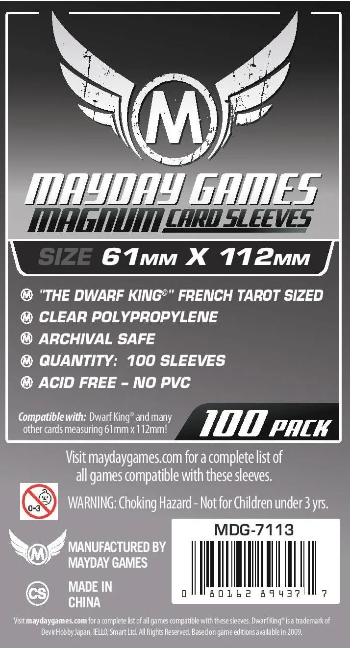 Mayday - Magnum Platinum Card Sleeve: 61 X 112 MM "Dwarf King" French Tarot   SOLVE IT AND ESCAPE