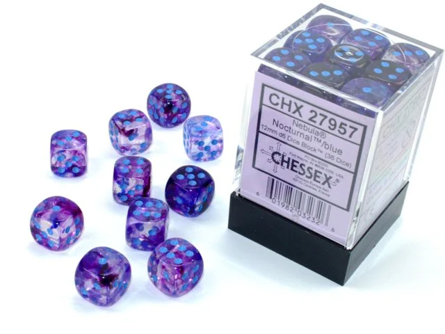 Chessex CHX 27957 Nebula Nocturnal/blue Luminary 12mm d6 Dice Block (36 dice)