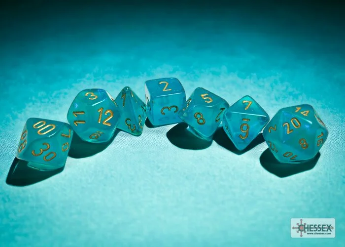 Chessex 27585 - Borealis Teal/gold Luminary Polyhedral 7-Dice Set