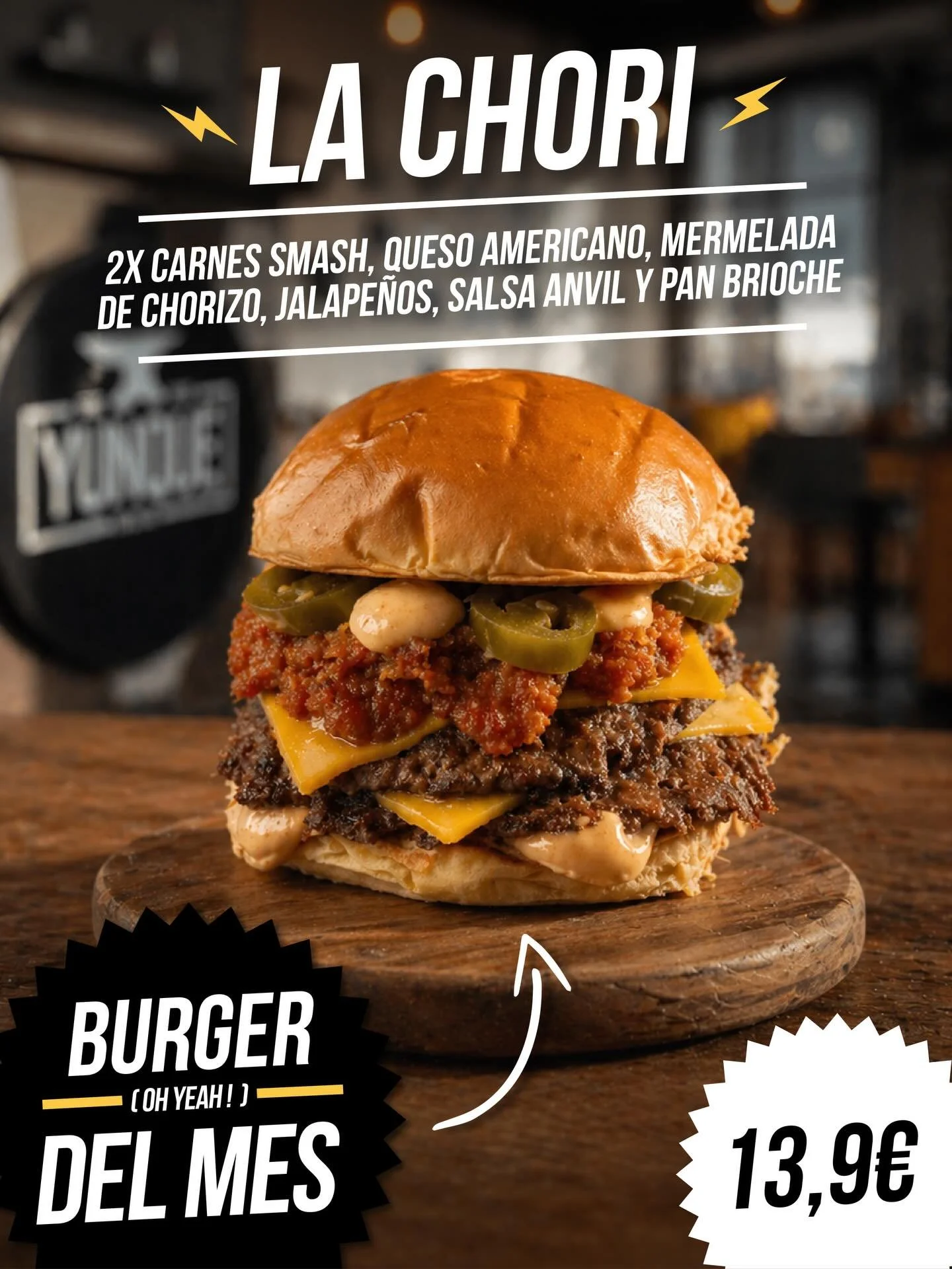 LA CHORI ya est&aacute; aqu&iacute;. ⚡️
Doble smash, mermelada de chorizo y ese picante que engancha&hellip; 🌶️

No es una burger m&aacute;s. Es la burger del mes.

&iquest;Te atreves? 😏 #yunque #yunquefactory #ponferrada #burgerdelmes #burgerlover
