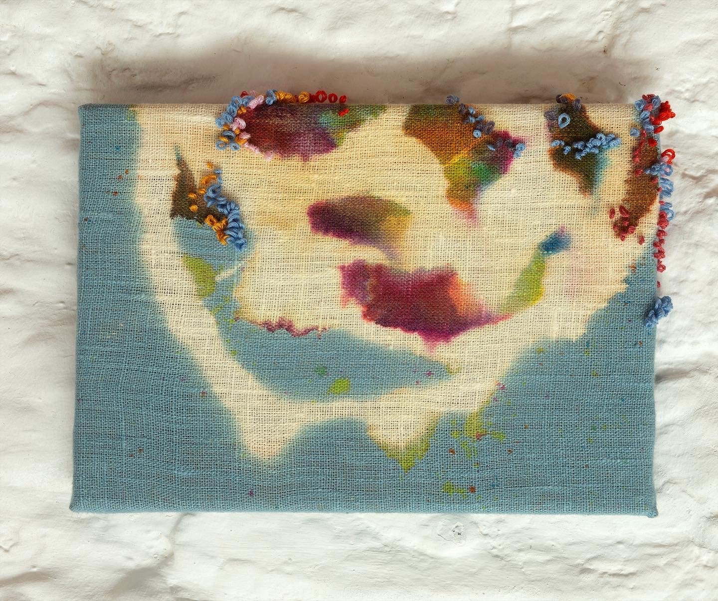 Nexus II (turning point), 2021, bleach, ink, cotton thread on linen, 17.5 x 25 cm
