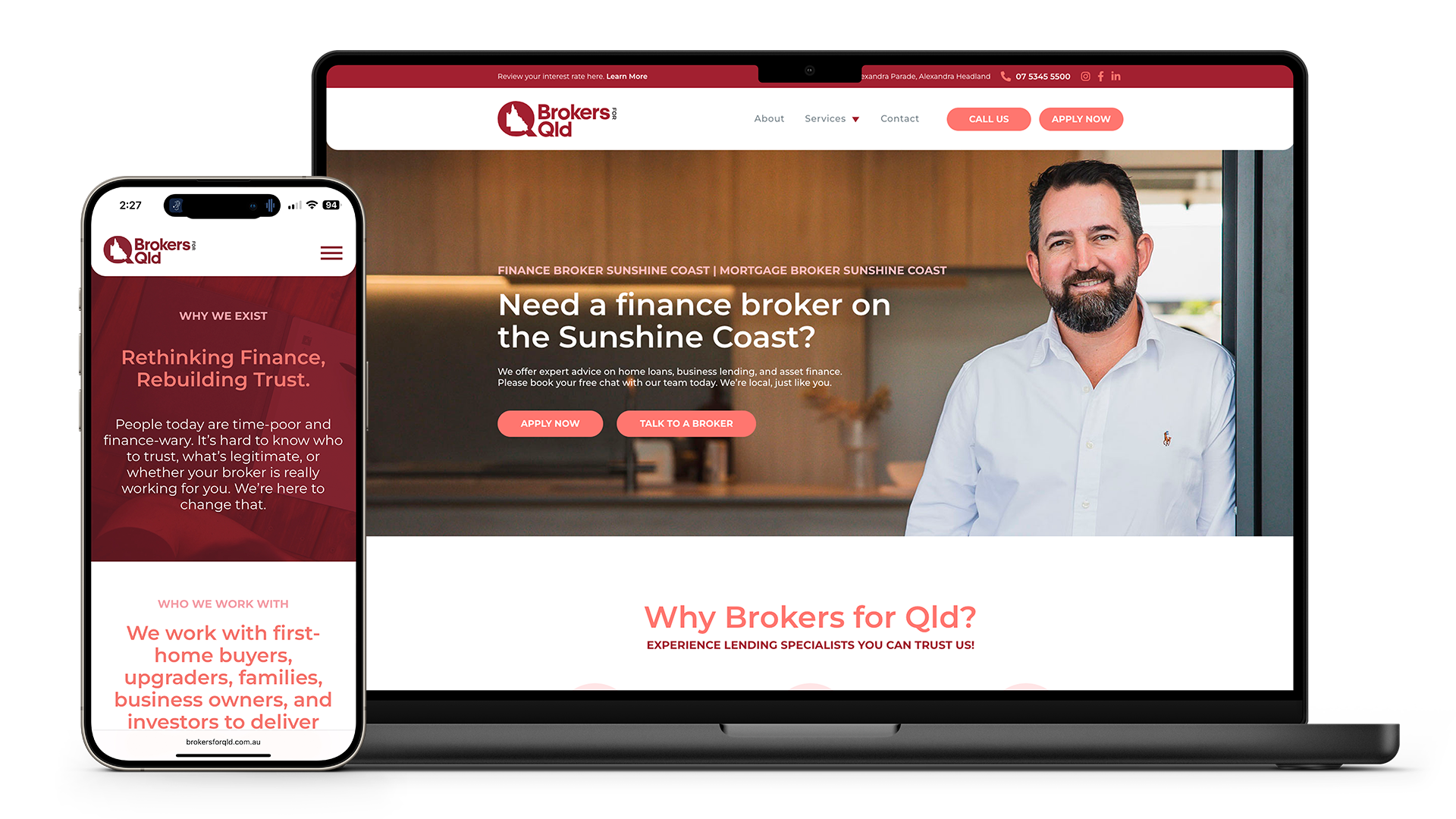 Laptop displaying a website for Brokers For Qld.