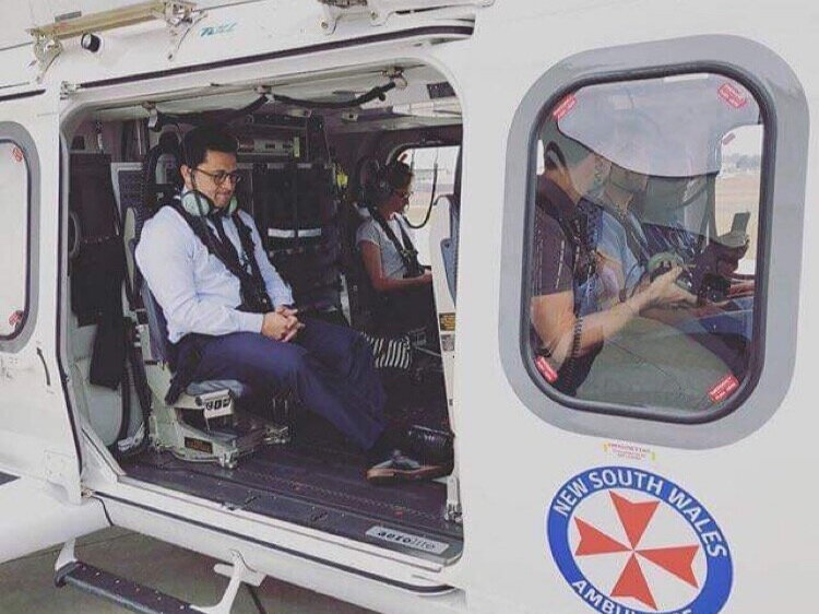 Matt taking an emergency helicopter flight to Canberra to stabilise a baby with CHD and bring them back to Westmead Children's Hospital in Sydney for further treatment.