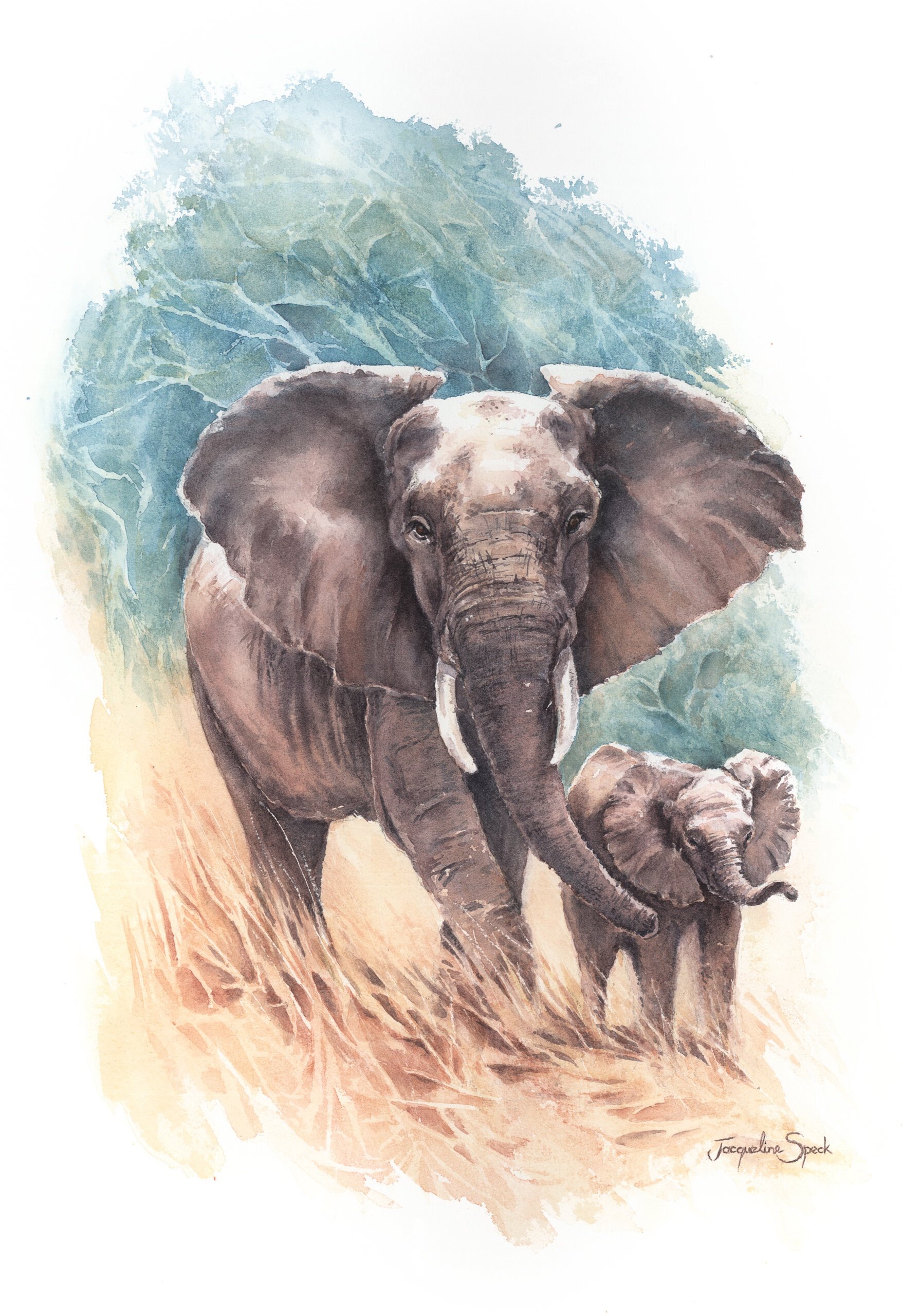 ‘Maternal Instinct’ - Watercolour Elephants - £325 with a donation to DSWF 