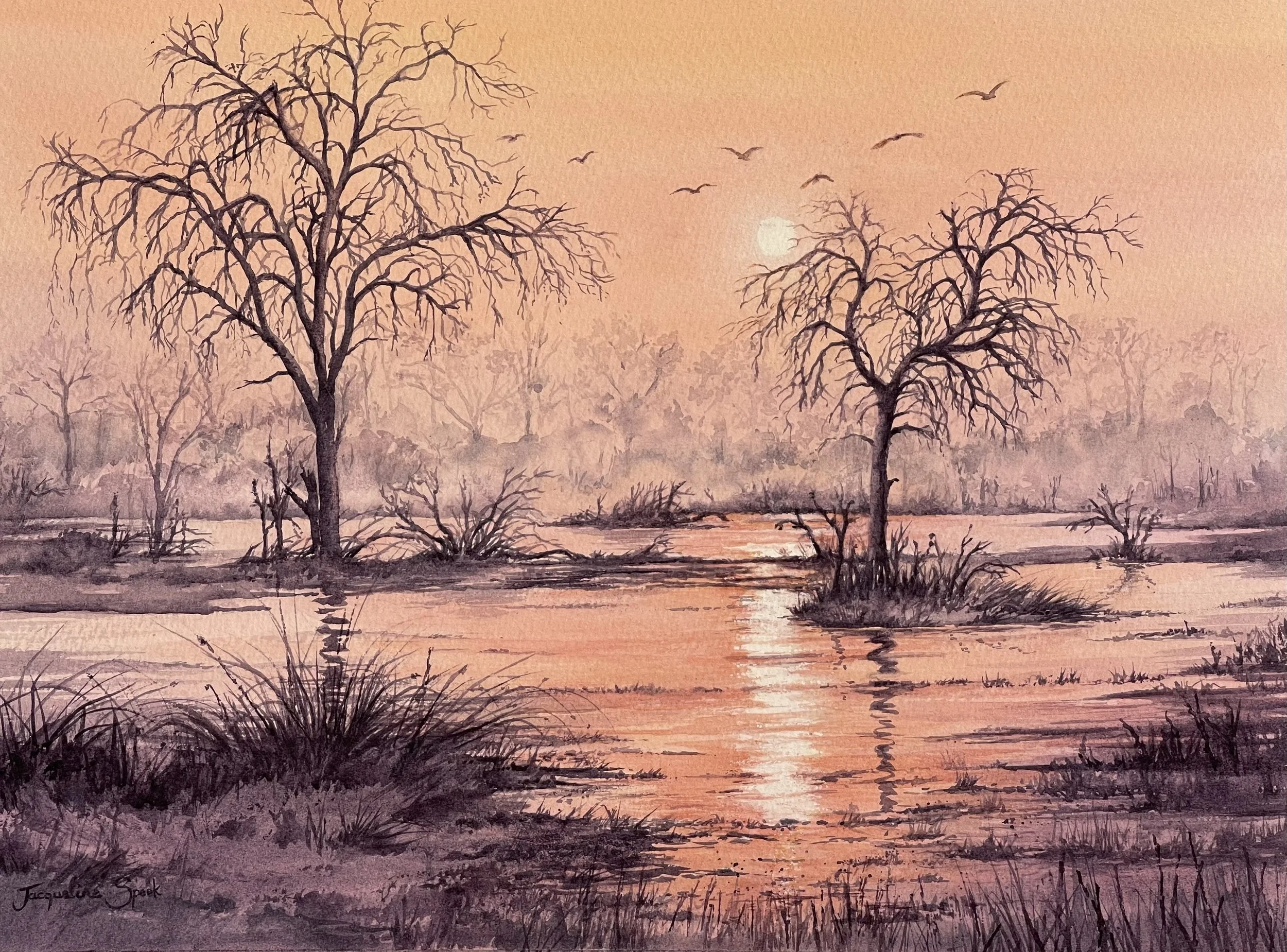 ‘Botswana Marshes’ - Watercolour - SOLD