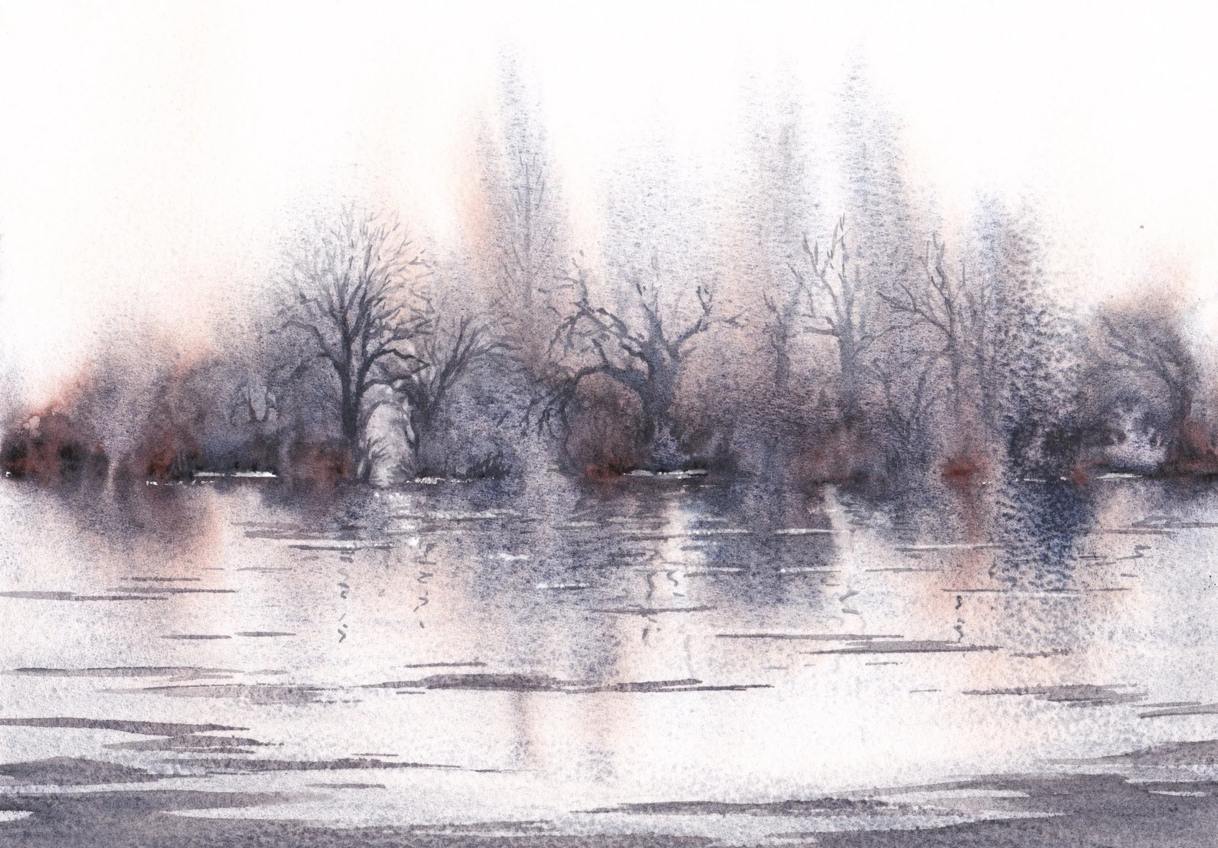 ‘Flooded landscape’ Watercolour inspired by the floods of 2025/26