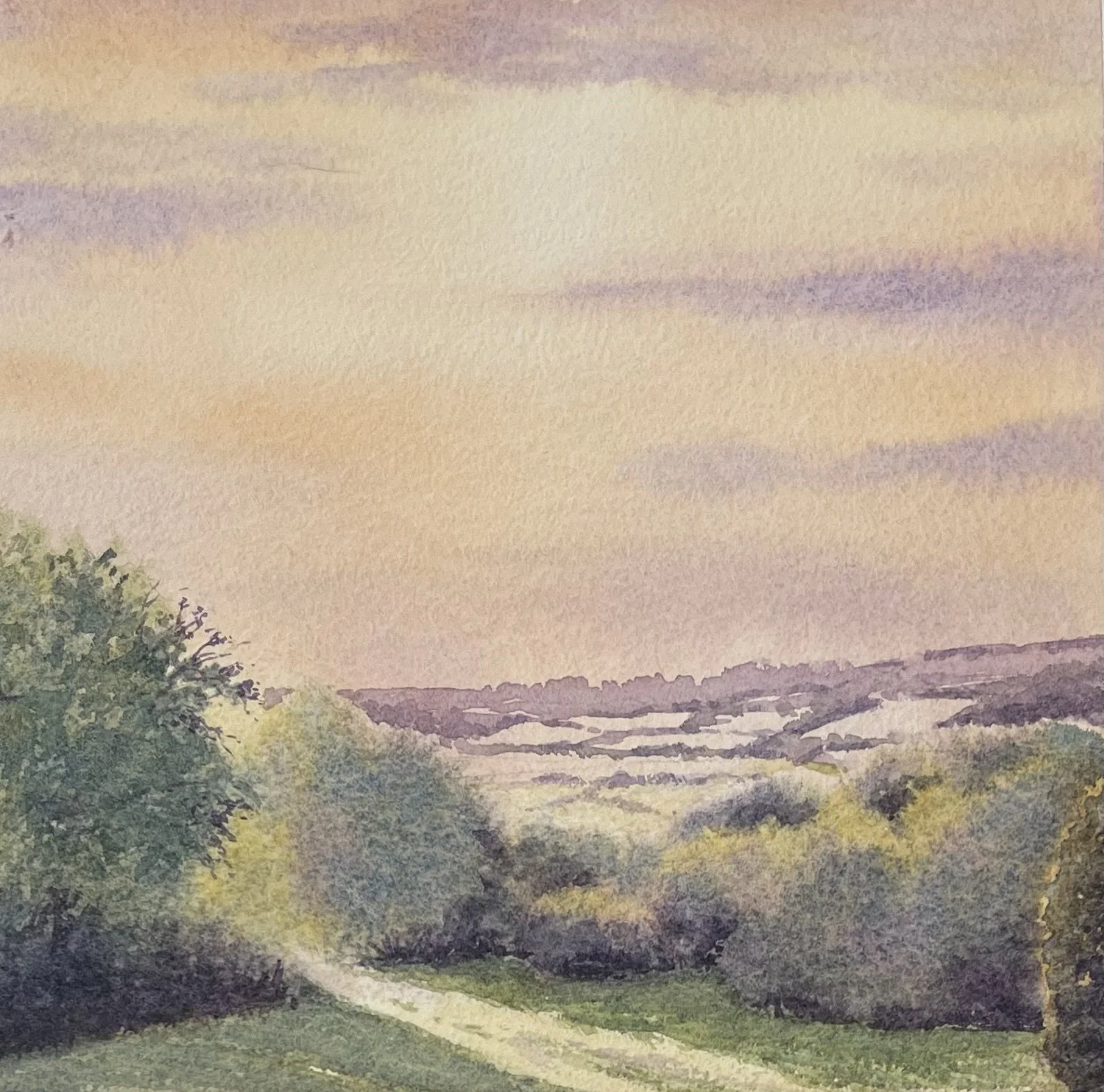 ‘Badbury View’ Watercolour from Corfe Mullen recreation ground