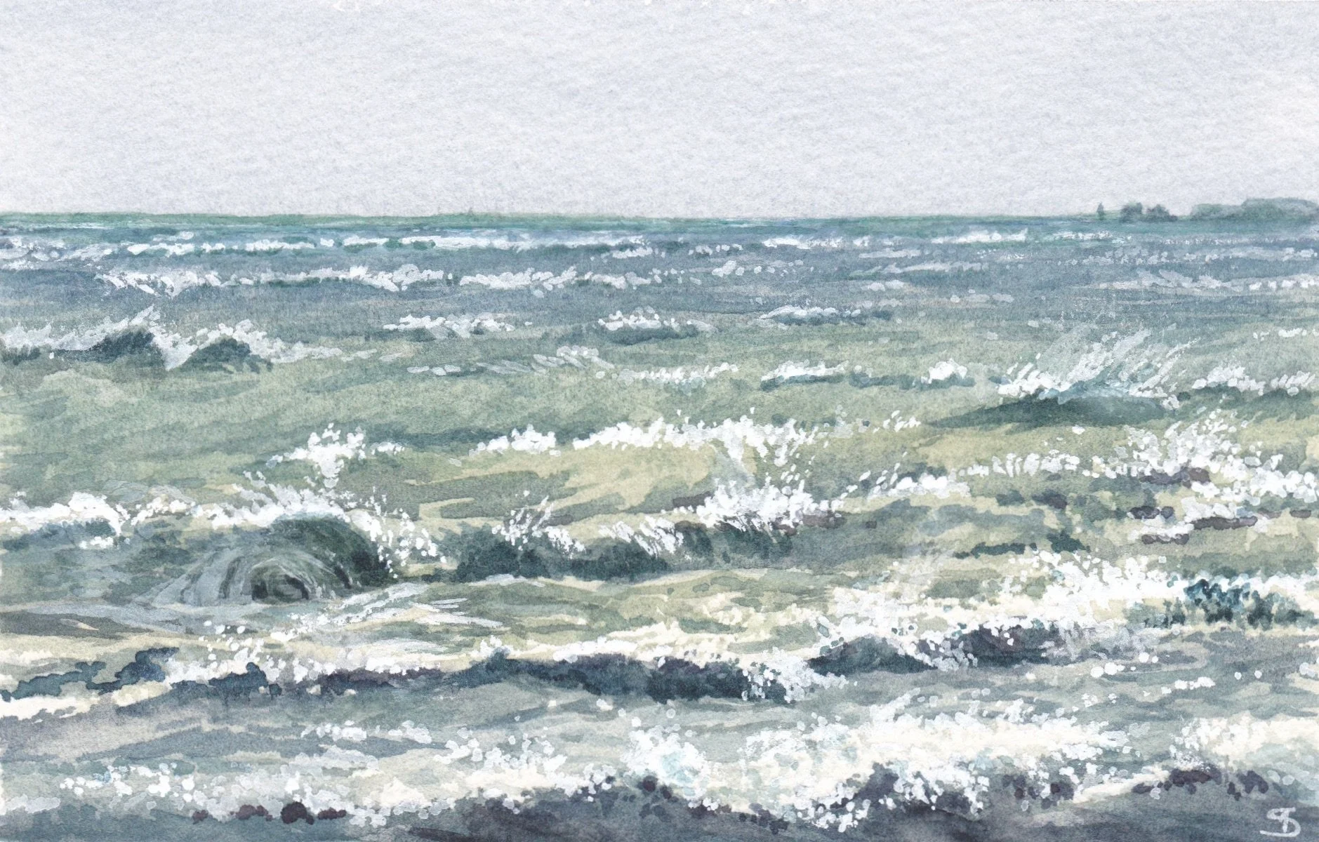 ‘Sandbanks to Old Harry in winter’ Watercolour -SOLD