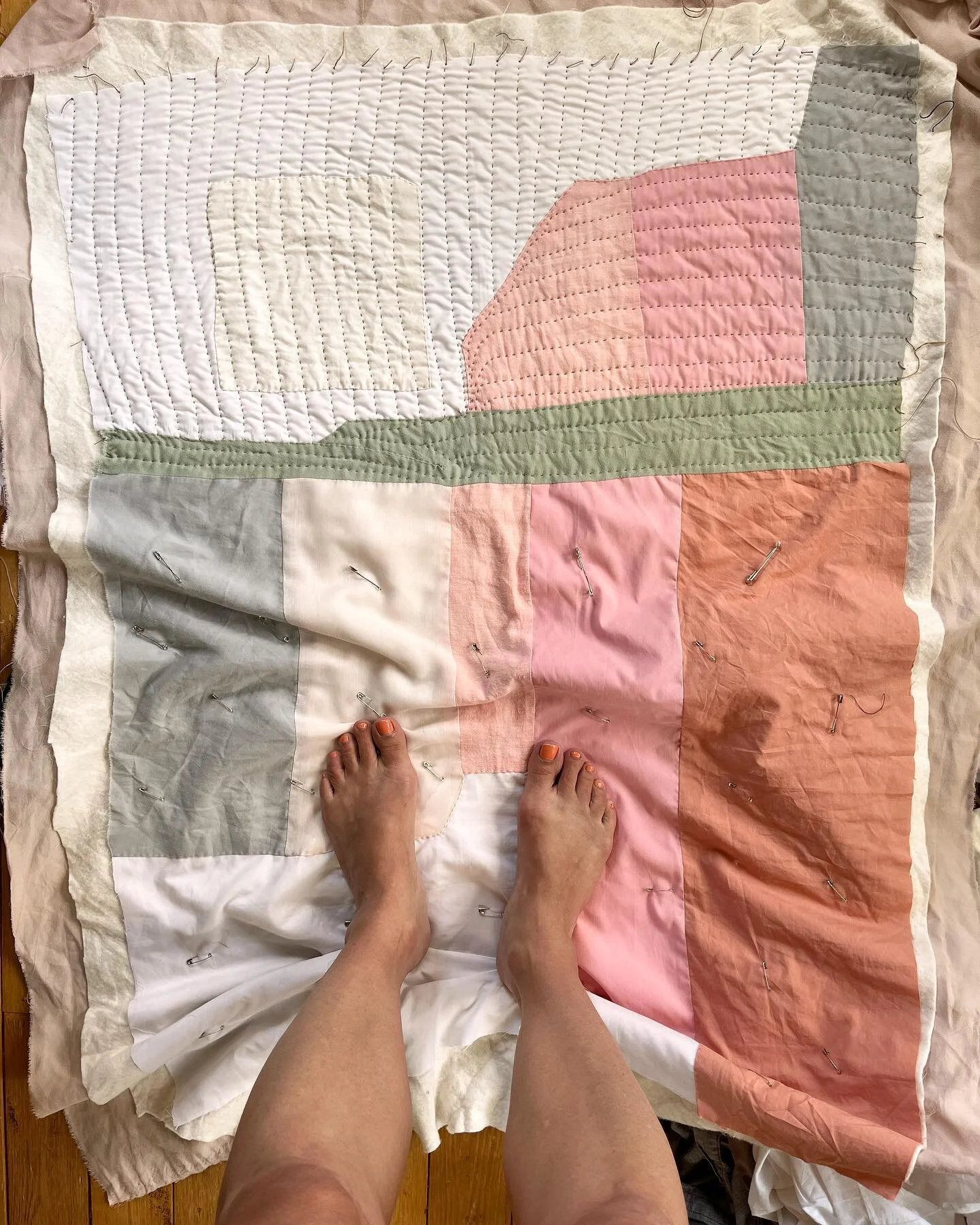 Quilting really is magic. I love how it transforms patchwork! These are all just thrifted bedsheets and pillowcases. I get to be a part of a panel discussion called &ldquo;Sustainable Stitching: Making Quilts with the Earth in Mind&rdquo; in Septembe