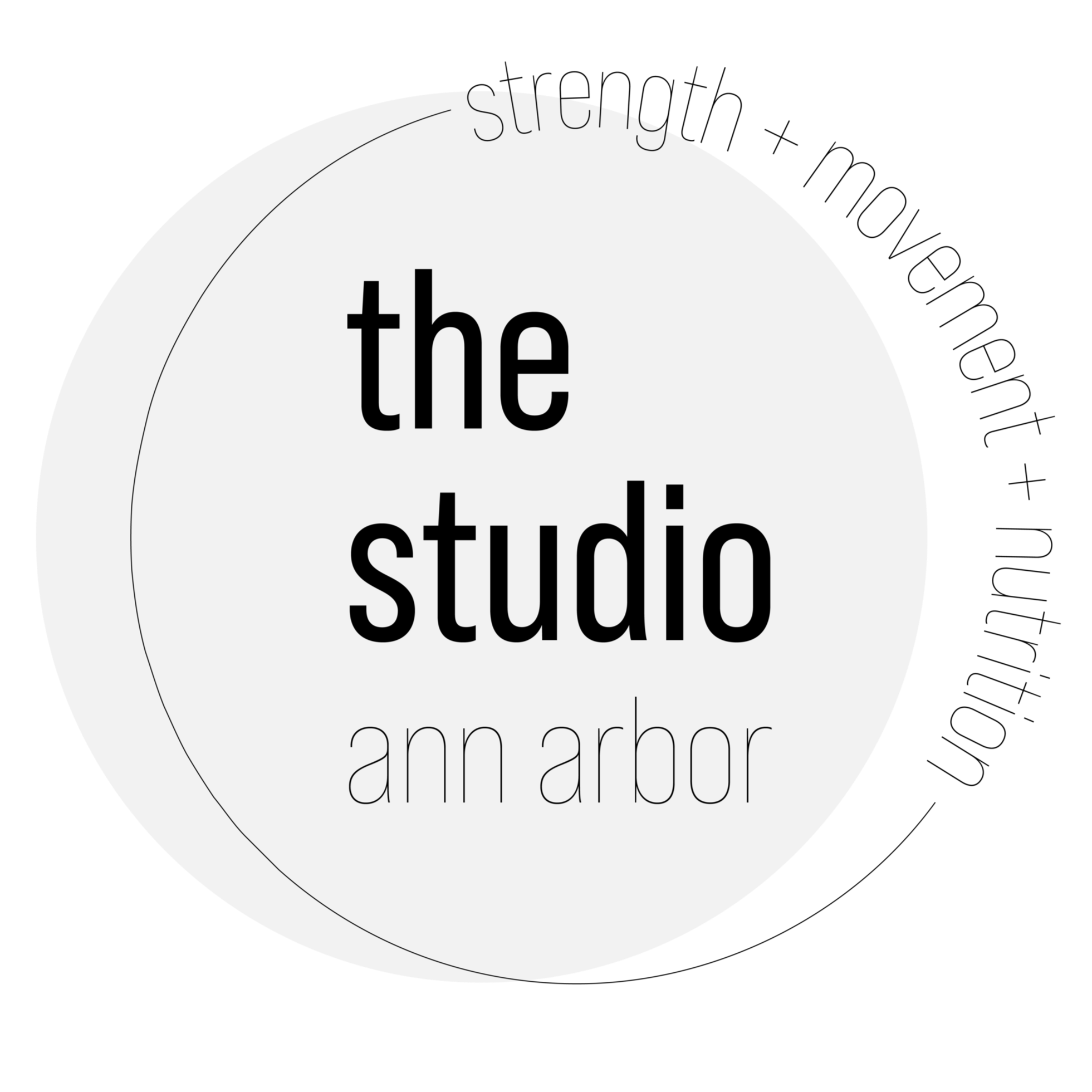 Close-up of a circular logo with the words 'the studio' in large black text and 'an archive' in smaller text underneath, on a light background with black border