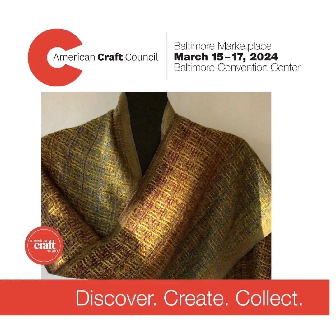 Next up: @craftcouncil Baltimore Show, March 15-17.
I have tickets to give away. DM me for details.
#gold
#americancraftmadebaltimore 
#accbaltimore2024
#handwoven
#finecraft
#wearableart
#tencelscarf