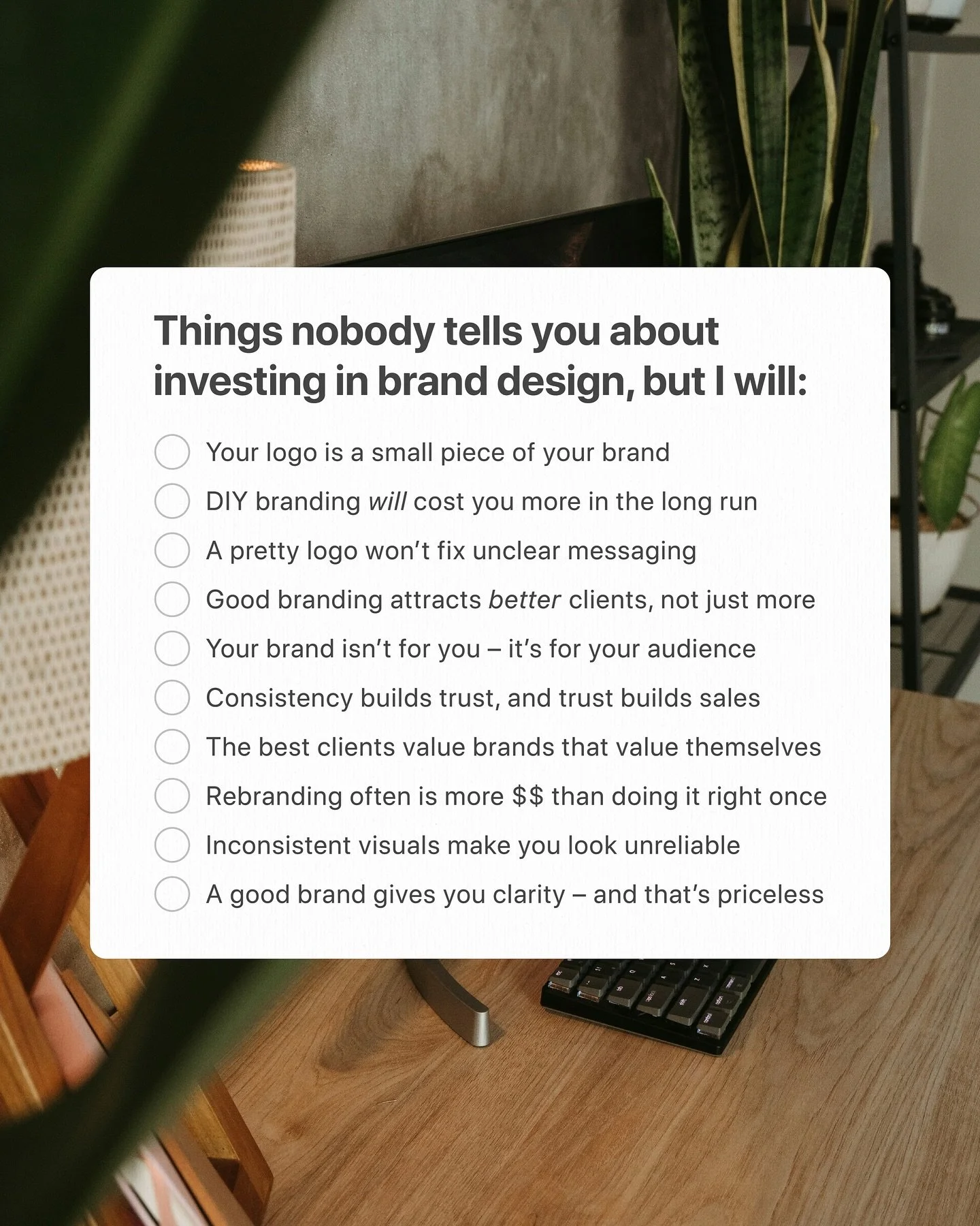 Out here with some hard hitting facts on this fine Friday afternoon 💥 

Here&rsquo;s the truth: DIY or half-assed (sorry I have to say it 🫣) branding might feel like you&rsquo;re saving money, but in reality&hellip; it&rsquo;s probably costing you.