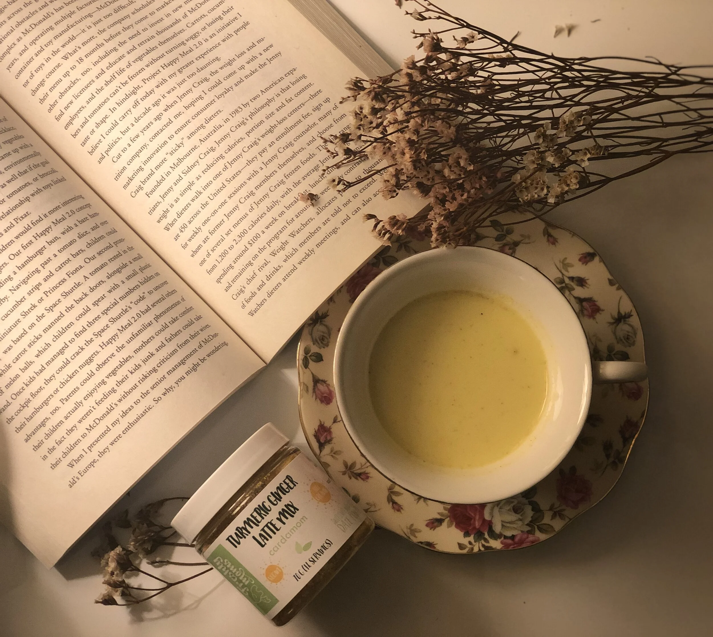 A cup of warm and soothing Golden Milk. This blend from Freshly Moms is infused with Turmeric, Ashwagandha and Ginger, which have healing properties. 