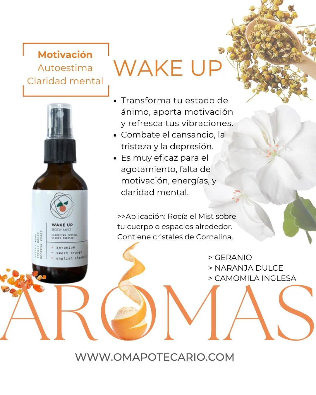 Sube tus ENERG&Iacute;AS, obt&eacute;n CLARIDAD MENTAL y sube tu MOTIVACI&Oacute;N con un solo producto que es m&aacute;s que un MIST.

🧡 WAKE UP - Es una f&oacute;rmula y esencia de lujo de aromaterapia que elevar&aacute; tus sentidos. Contiene cri