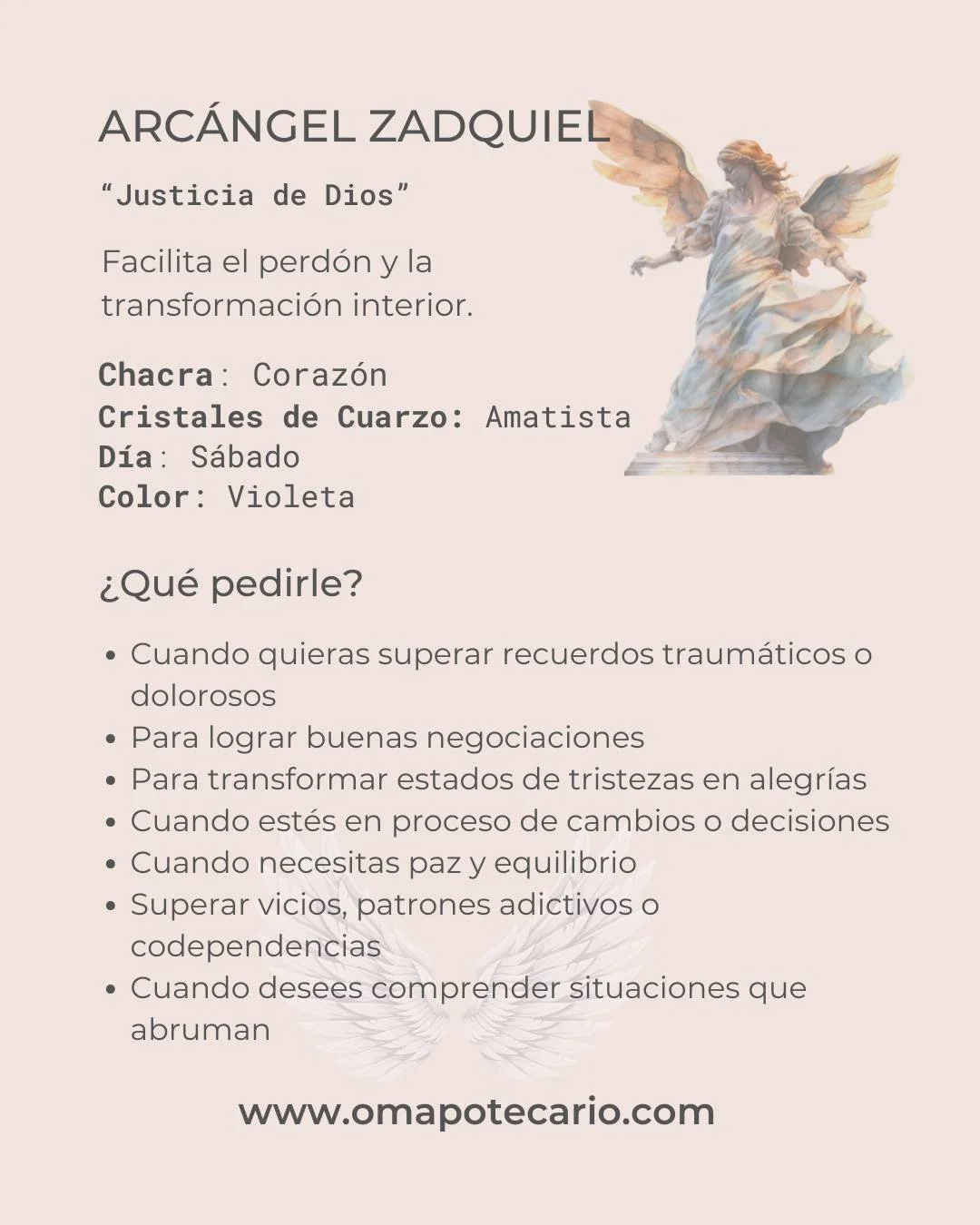 C&oacute;mo puedes abrir el canal para pedir asistencia a este Arc&aacute;ngel. Simplemente, cierras tus ojos y conectas con la llama violeta y puedes abrir el espacio al repetir: 

&quot;Glorioso Arc&aacute;ngel Zadquiel, intercede por m&iacute; y a