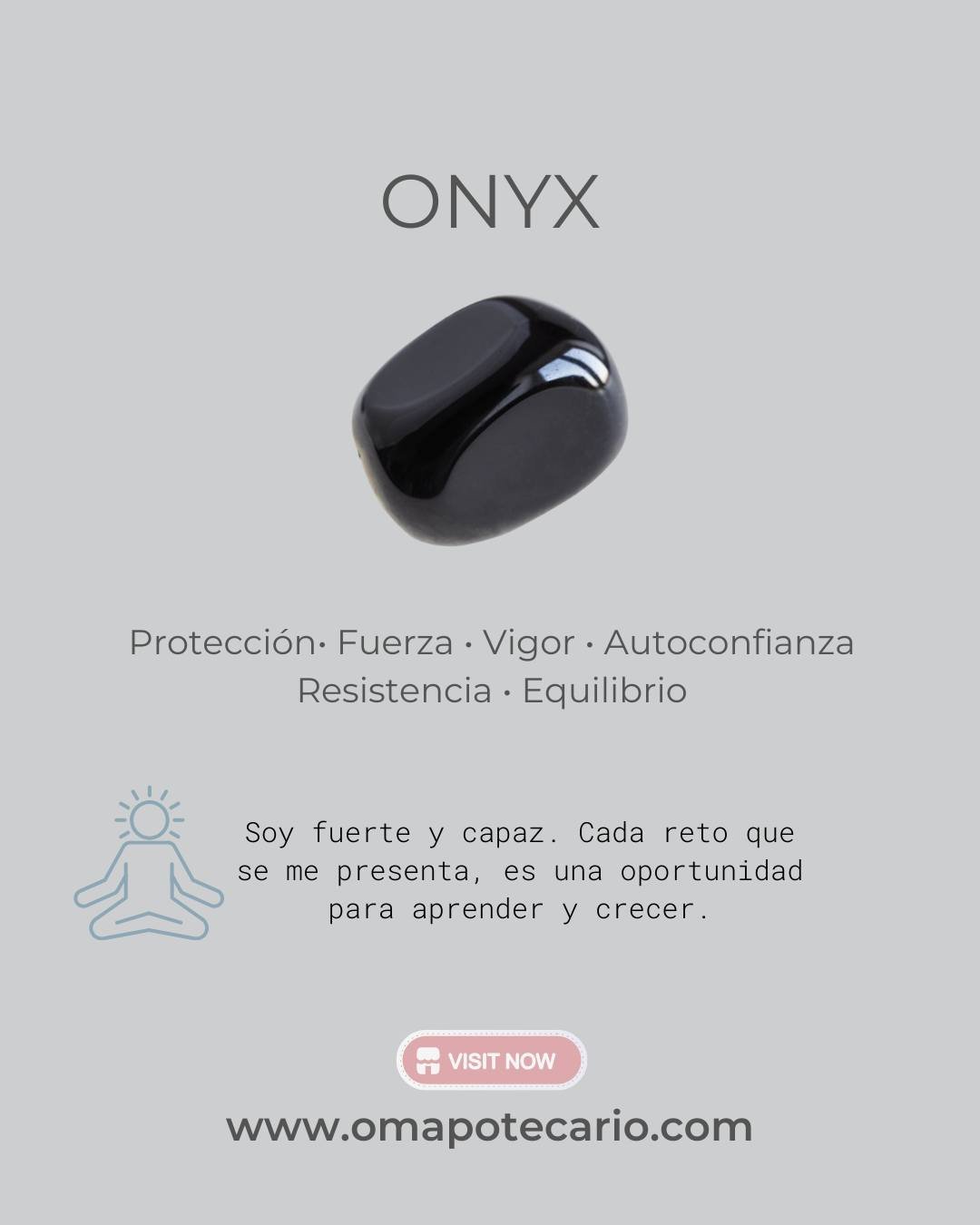 ONYX y la OBSIDIANA son dos poderosos cristales que: 
-Absorben energ&iacute;as negativas del cuerpo y el entorno
-Crean una barrera de protecci&oacute;n espiritual
-Se usan en amuletos protectores

➤Propiedades energ&eacute;ticas
⦿ Purifican el ser,