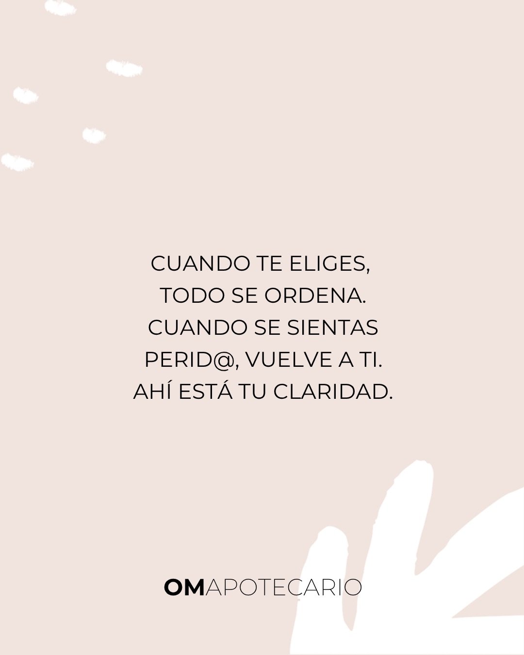 Cuando te eliges, todo se ordena. 🤍
Y si hoy te sientes perdid@, vuelve a ti: respira, baja el ruido y escucha lo esencial.
💭 Pregunta gu&iacute;a: &iquest;Qu&eacute; decisi&oacute;n se siente como paz para m&iacute; ahora?

---...---
When you choo