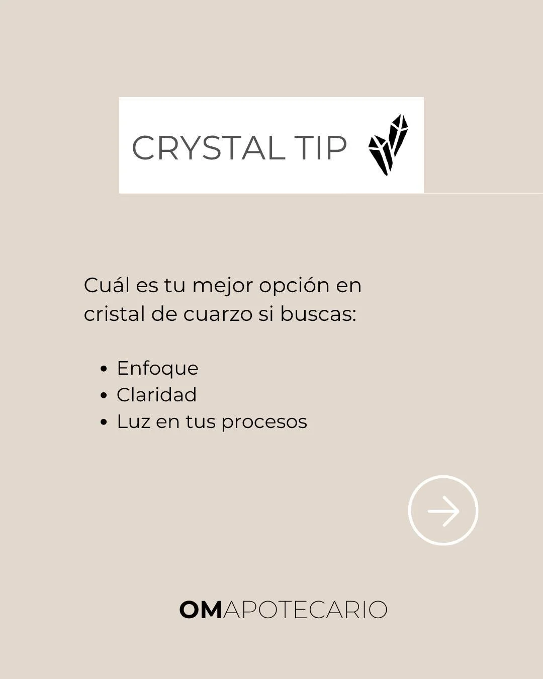 Crystal Tip: Cuarzo Claro ✨
Un aliado para traer claridad, enfoque y limpieza energ&eacute;tica.

&Uacute;salo cuando sientas la mente cargada o tu energ&iacute;a dispersa: sost&eacute;nlo, respira 3 veces lento y vuelve a lo esencial.
💭 Pregunta gu