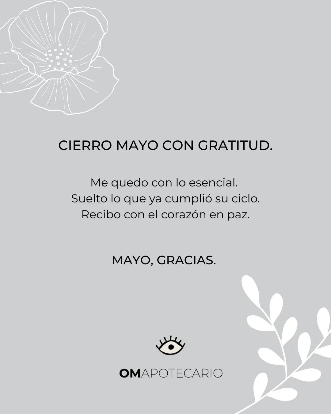 Cierro mayo con gratitud ✨
Suelto lo que pesa, integro lo aprendido y me abro a recibir lo que s&iacute; est&aacute; alineado.
Pregunta gu&iacute;a: &iquest;Qu&eacute; dejo ir hoy para entrar m&aacute;s liviana?

----------
Closing May with gratitude