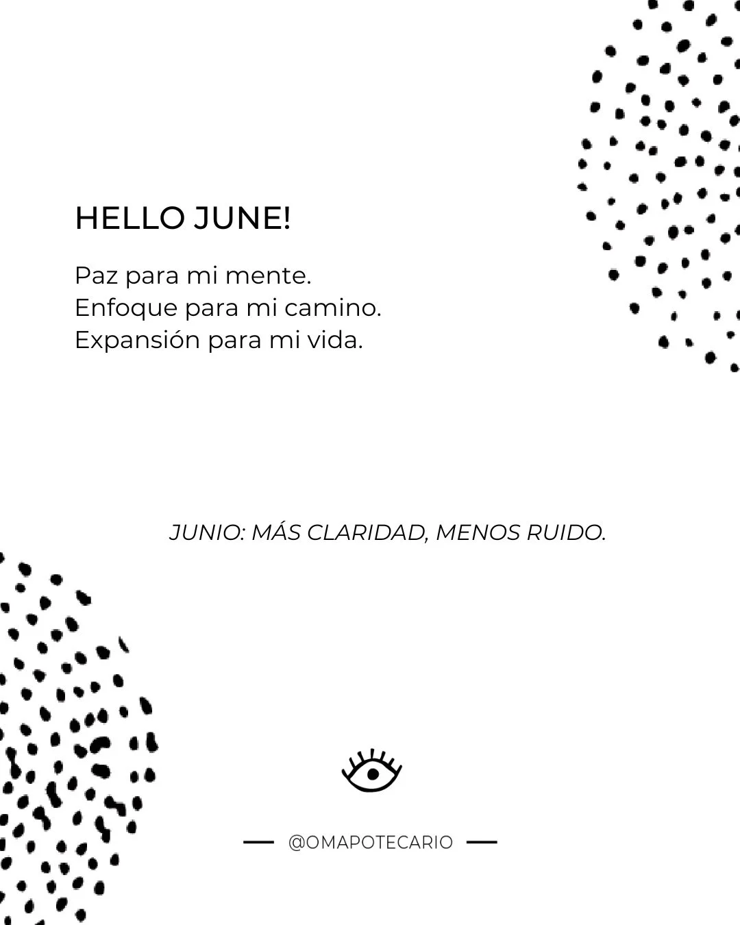 Hello June ✨
Paz para mi mente. Enfoque para mi camino. Expansi&oacute;n para mi vida.
Este mes elijo lo esencial: menos ruido, m&aacute;s claridad.
&iquest;Qu&eacute; eliges t&uacute; para junio?
______
CAPTION (EN)
Hello June ✨
Peace in my mind. Fo