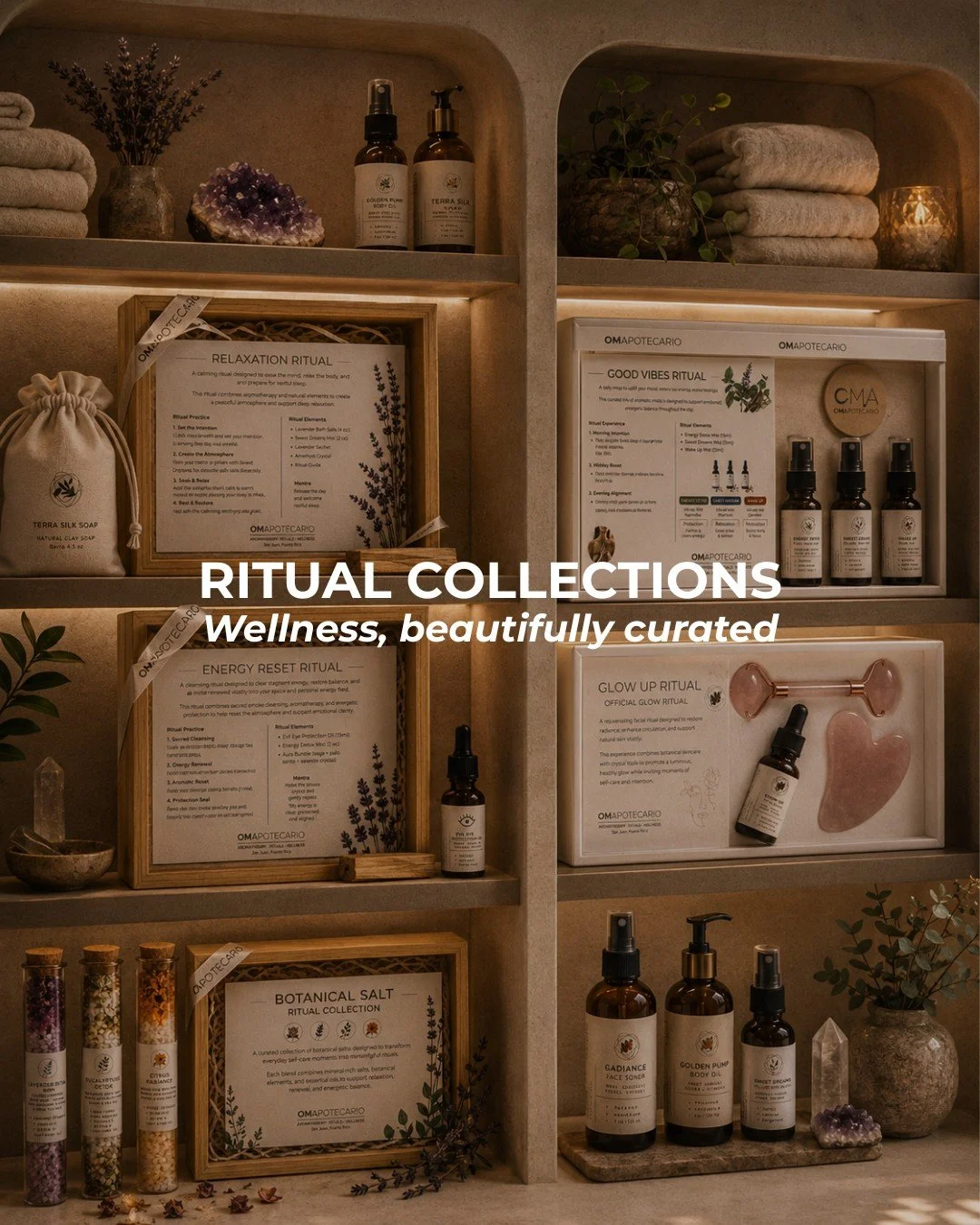 Ritual Collections &mdash; thoughtfully curated wellness, beautifully presented.

Each collection brings together aromatherapy, crystal energy, and intentional self-care to create a meaningful ritual for the body, mind, and space.

Designed for thoug